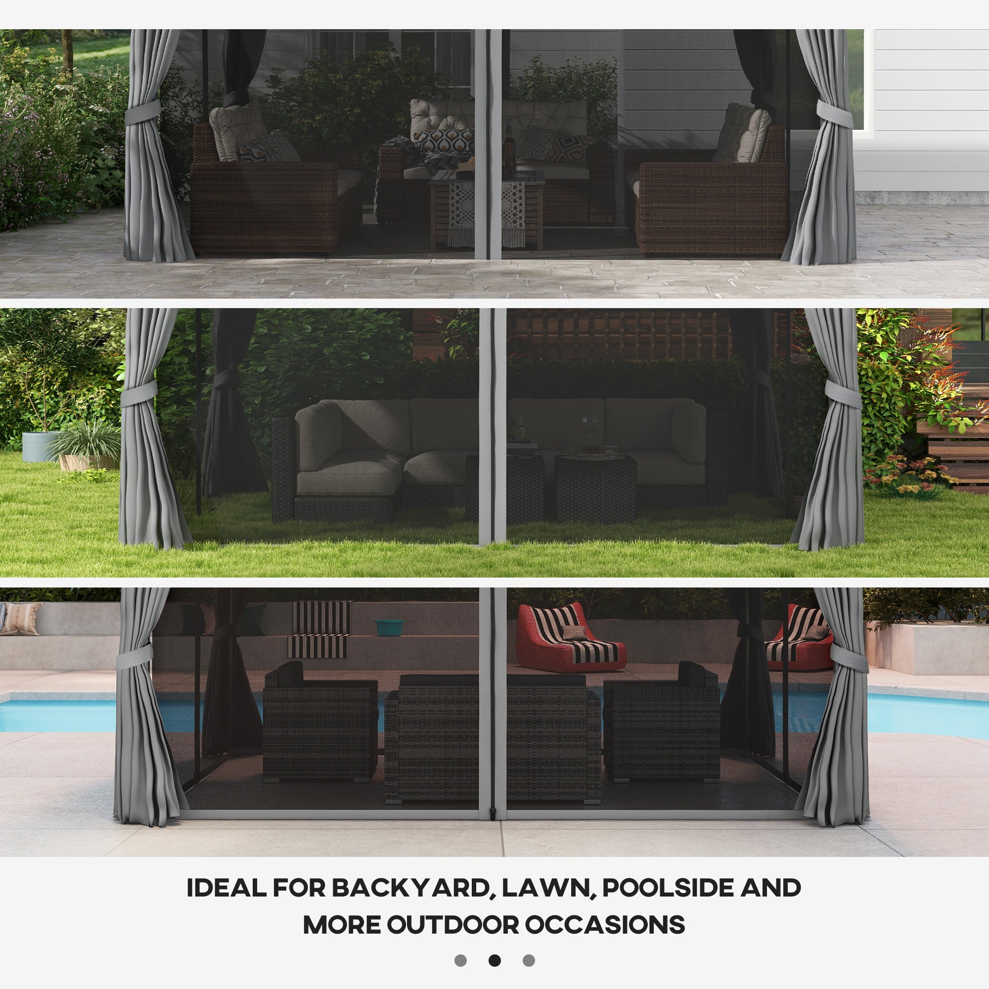 Outsunny 3 x 4m Aluminium Garden\'c2\'a0Gazebo, Marquee Canopy Shelter Pavilion Party Tent with Nets and Curtains for Garden and Deck, Light Grey