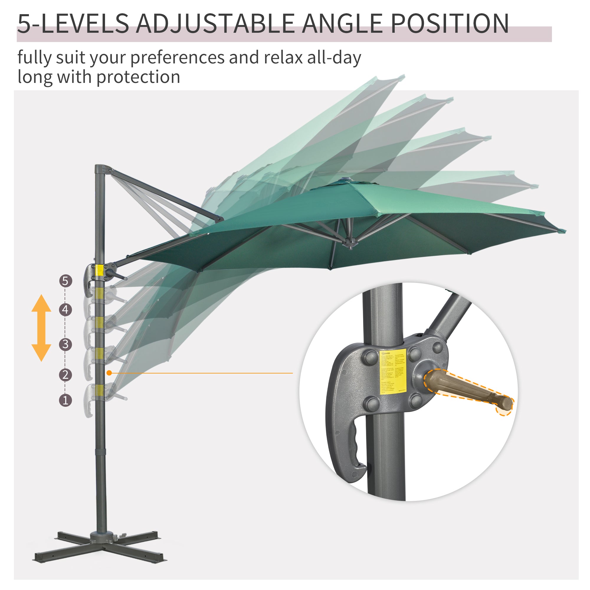 Outsunny 3 x 3(m) Cantilever Parasol with Cross Base, Garden Umbrella with 360\'c2\'b0 Rotation, Crank Handle and Tilt for Outdoor, Patio, Green