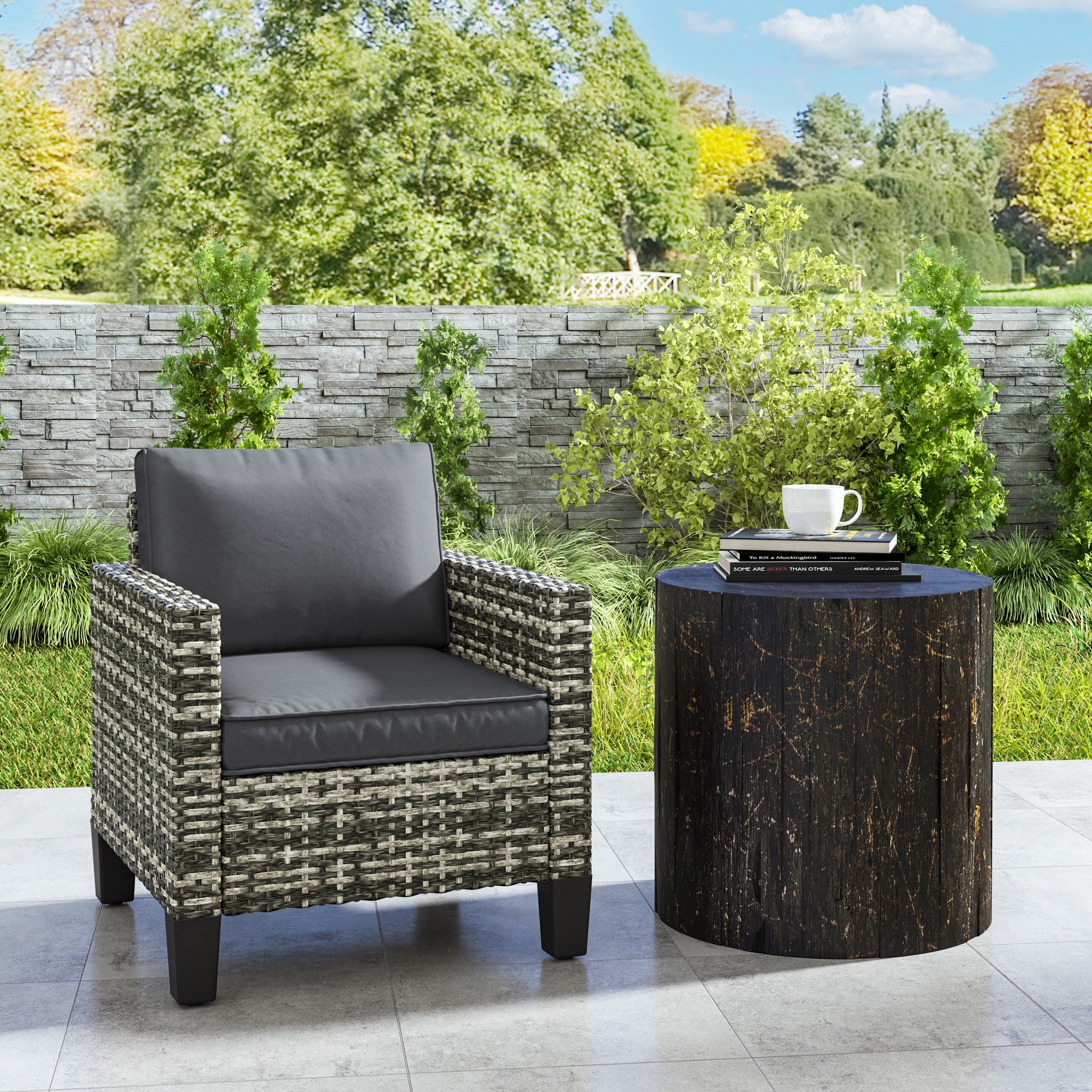 Outsunny Single Rattan Armchair, with Cushions - Light Grey