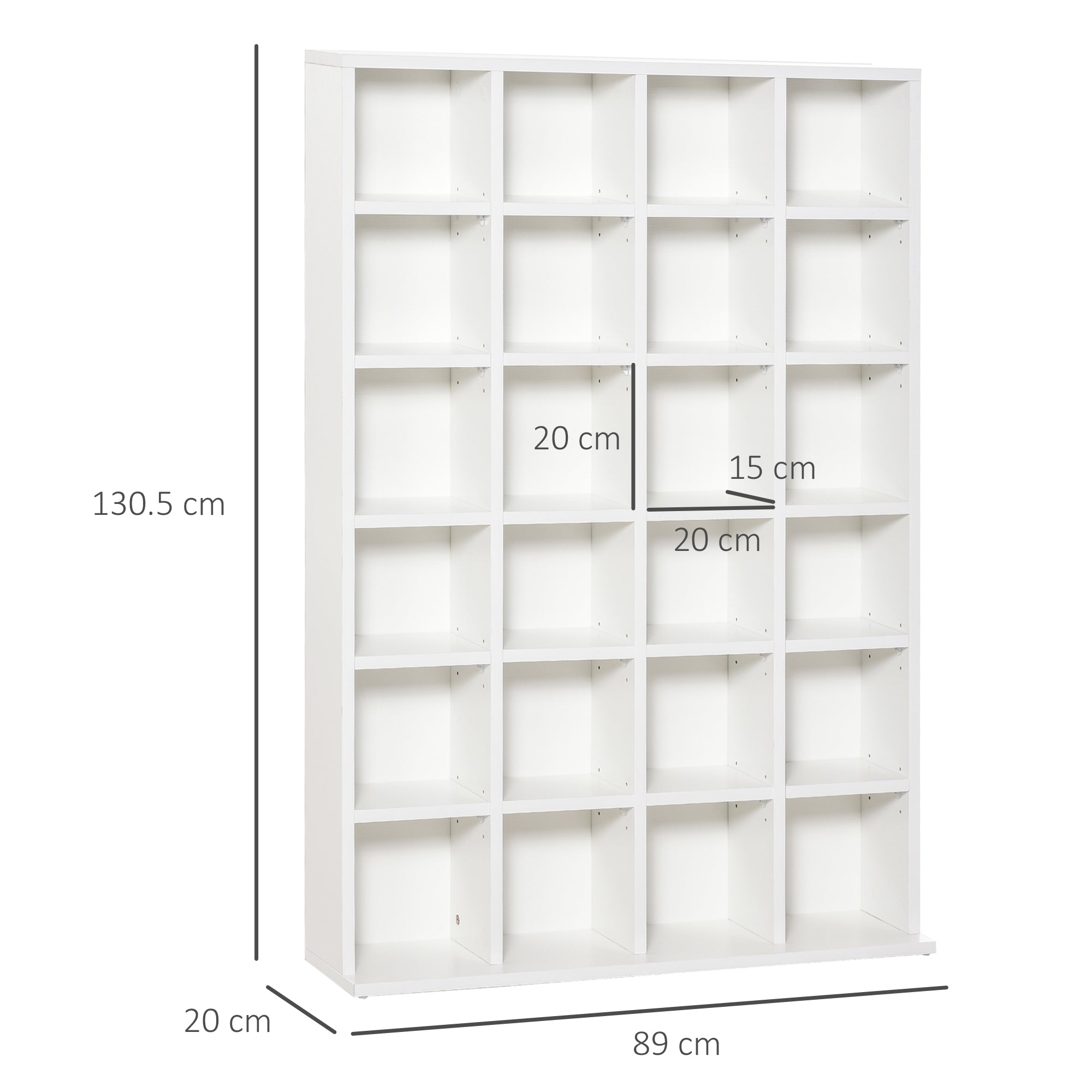 HOMCOM CD Storage Unit with Adjustable Shelves, 89 x 130.5 cm, White