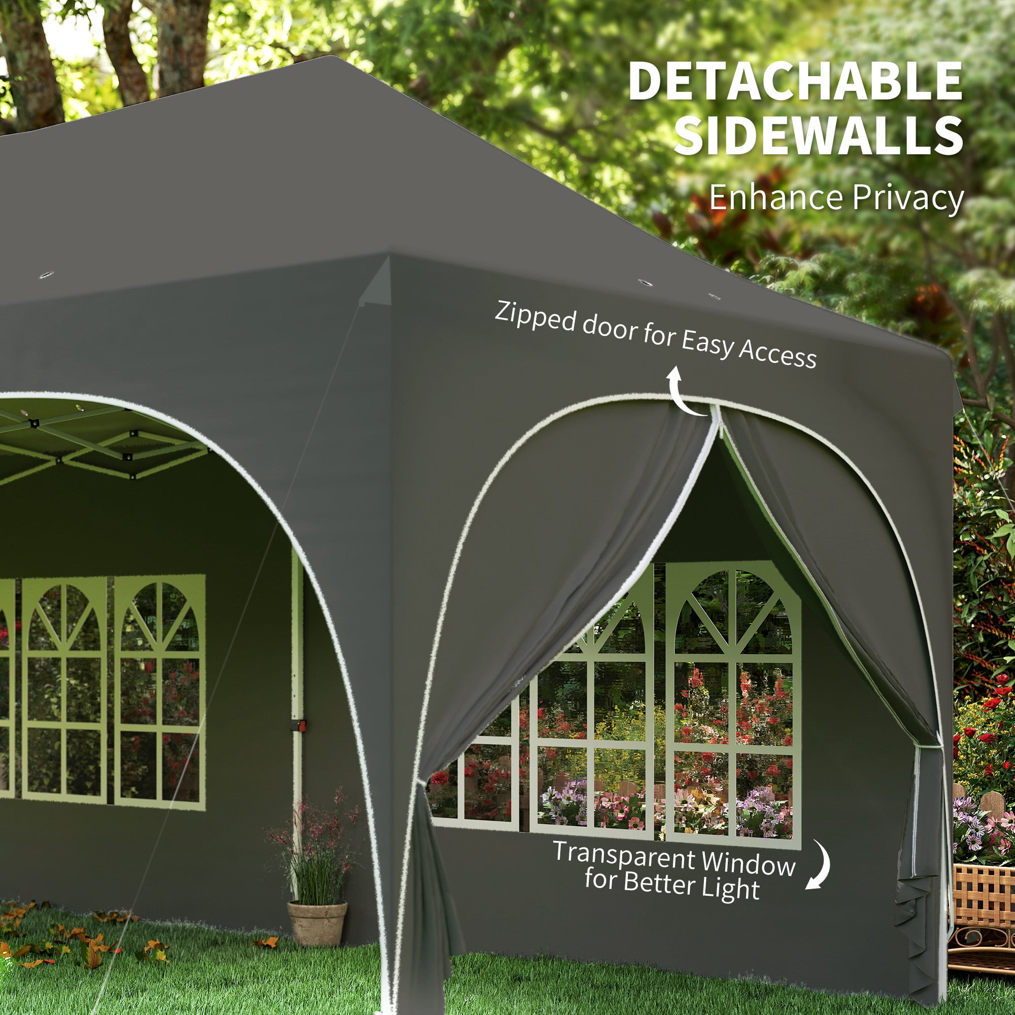 Outsunny 3 x 6m Pop Up Gazebo Shelter with Sides, 6 Sandbags, Peak Top Garden Party Tent Marquee with Carry Bag, Dark Grey
