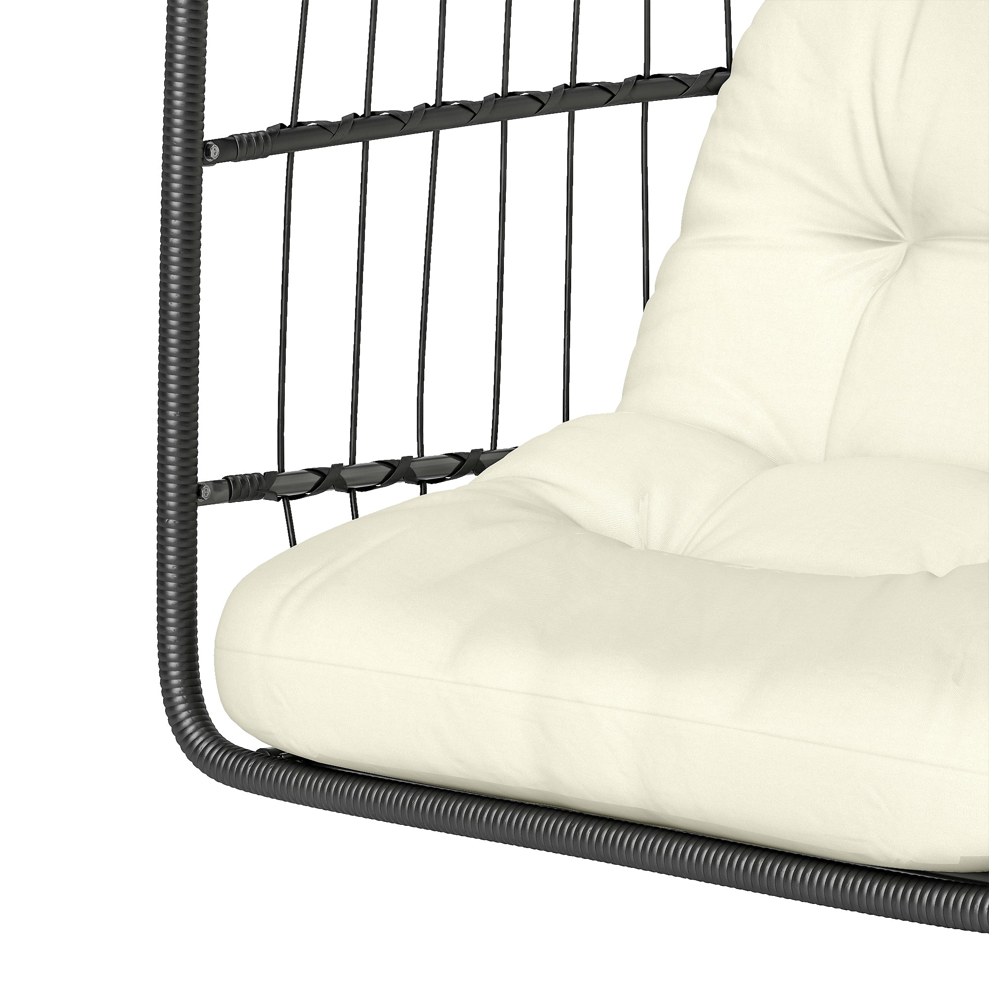 Outsunny Hanging Egg Chair, Indoor Outdoor Hammock Swing Chair with Stand, Safety Strap, Foldable Basket, Black/Cream White