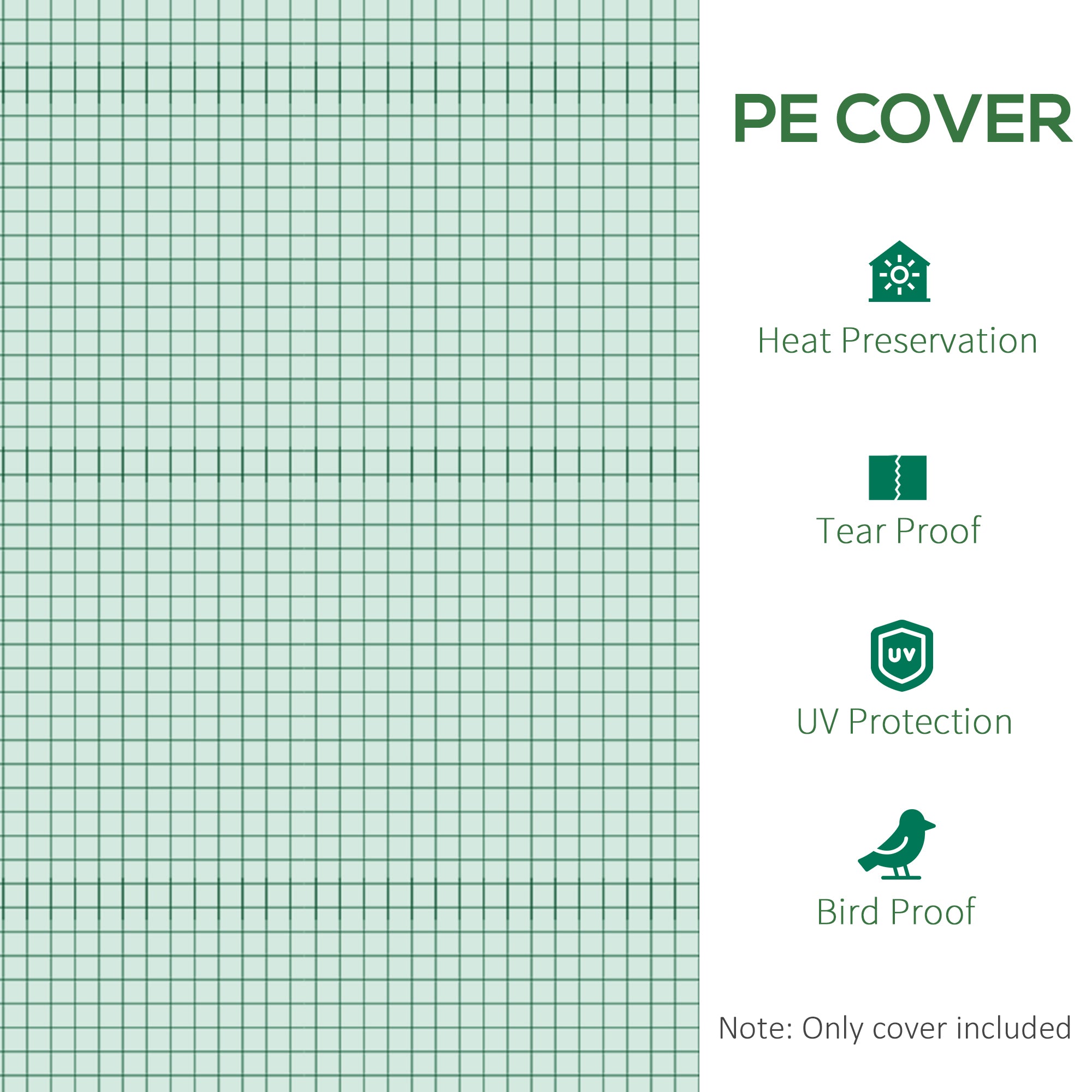 Outsunny 3 x 2 x 2m Greenhouse Replacement Cover ONLY Winter Garden Plant PE Cover for Tunnel Walk-in Greenhouse with Roll-up Windows Door Outdoor, Green