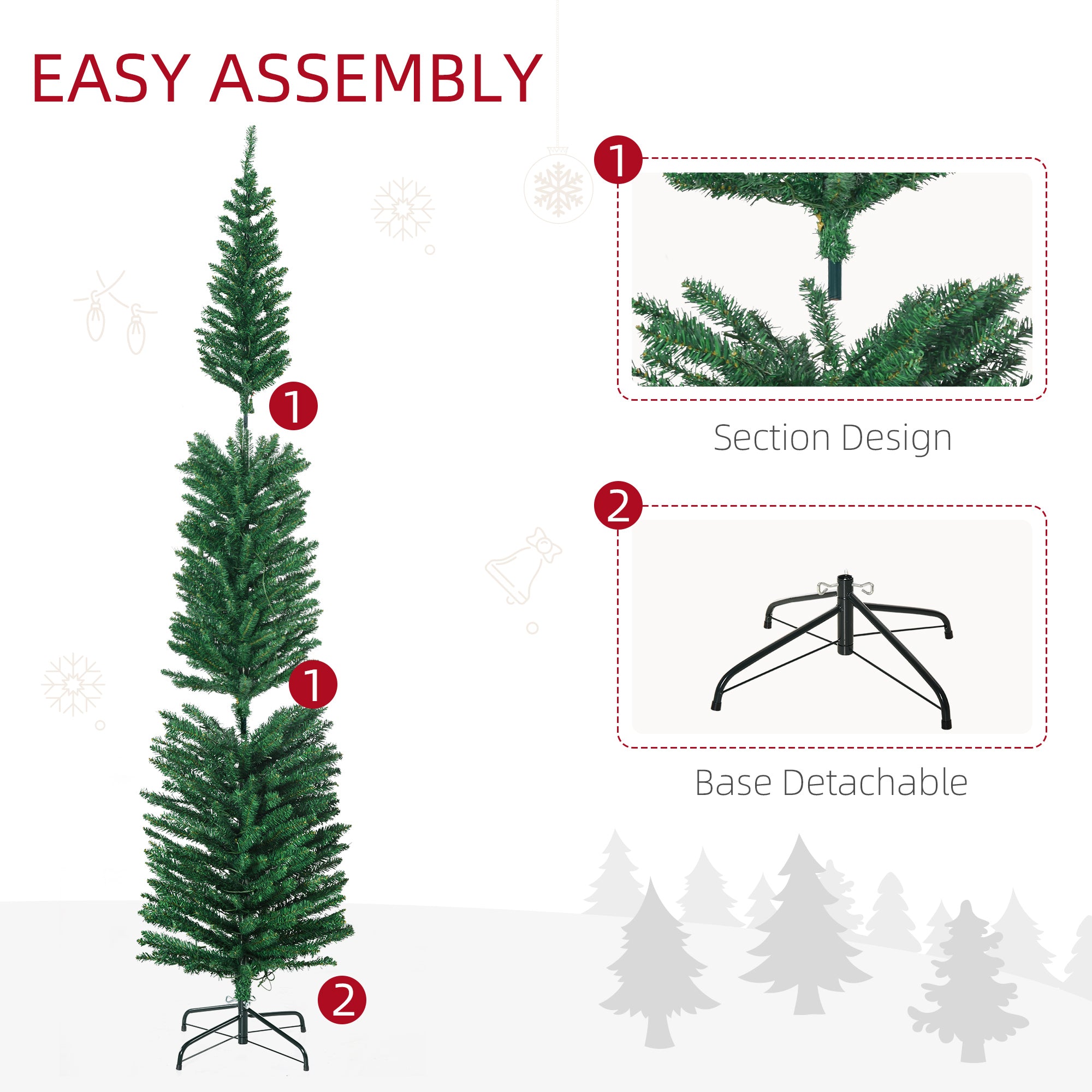 HOMCOM 7.5' Artificial Prelit Christmas Trees Holiday D\'c3\'a9cor with Colourful LED Lights, Pencil Shape, Steel Base