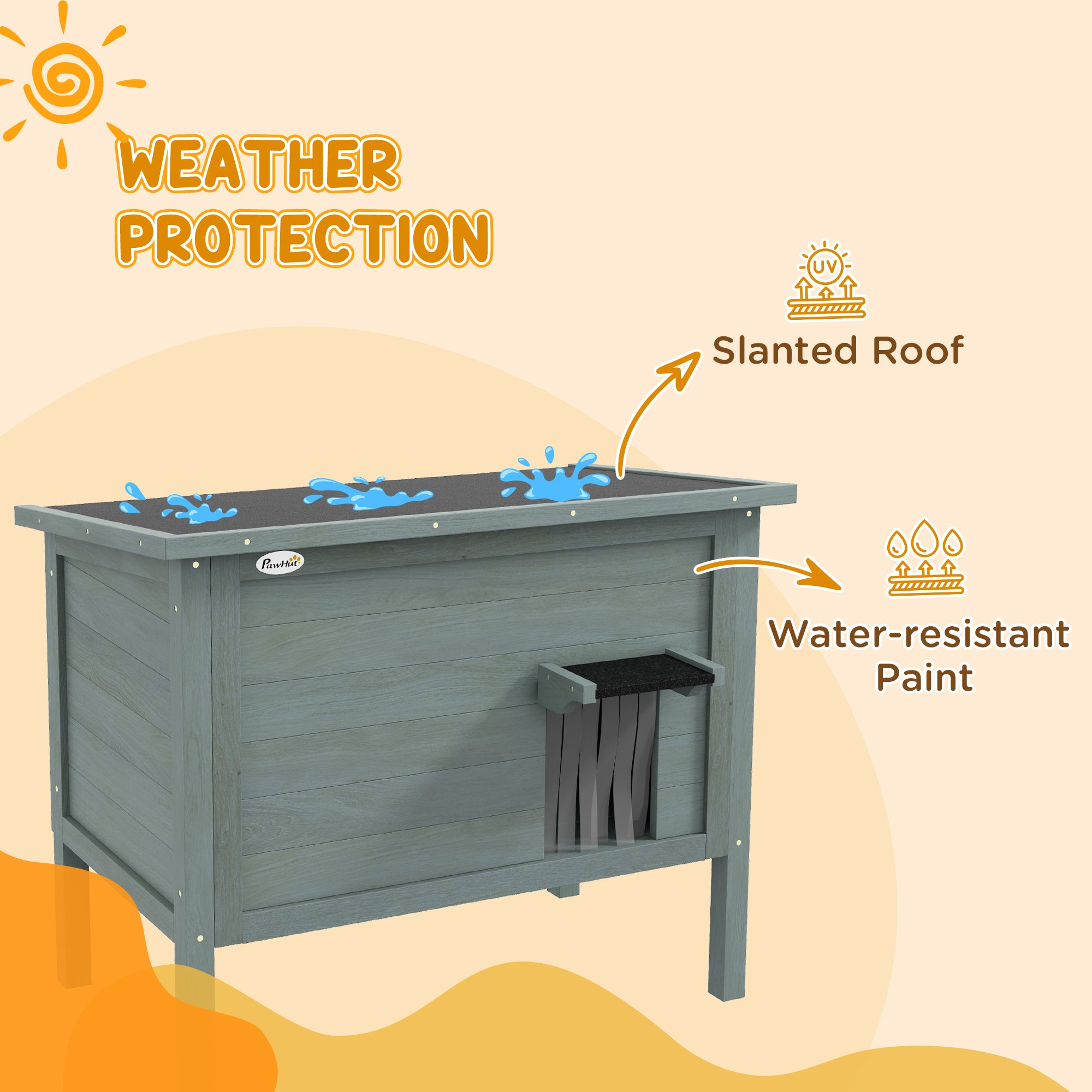 PawHut Feral Cat House, Wooden Insulated with Removable Floor, Water-Resistant Openable Roof - Charcoal Grey