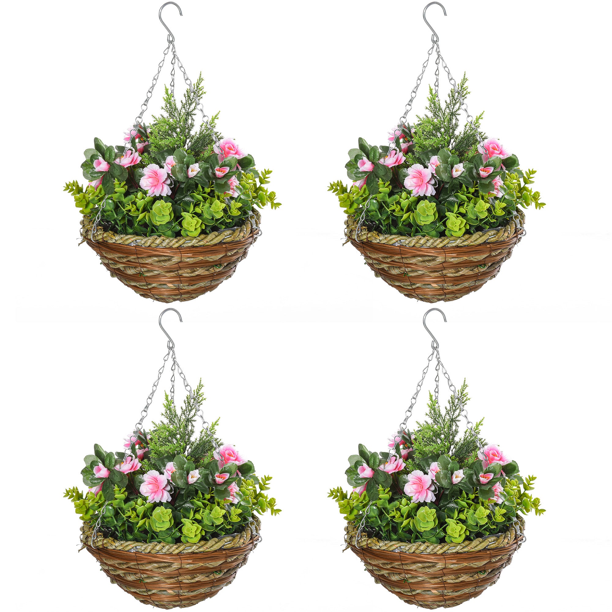 Outsunny Set of Four Hanging Lisianthus Flower Pots - Pink/Green