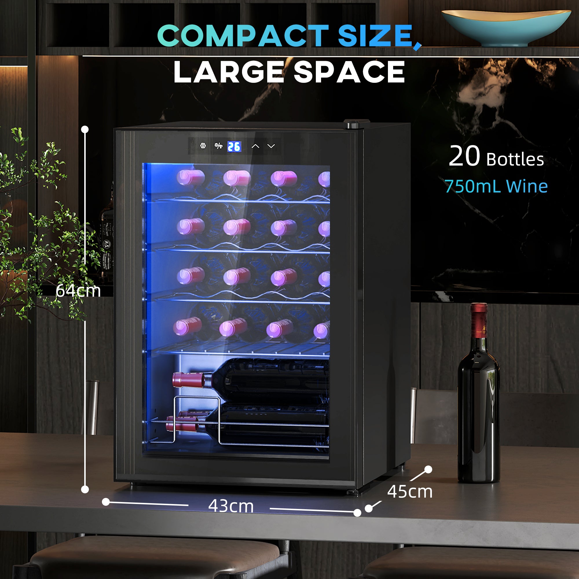 HOMCOM 20 Bottle 5-18\'e2\'84\'83 Countertop Wine Fridge - Black