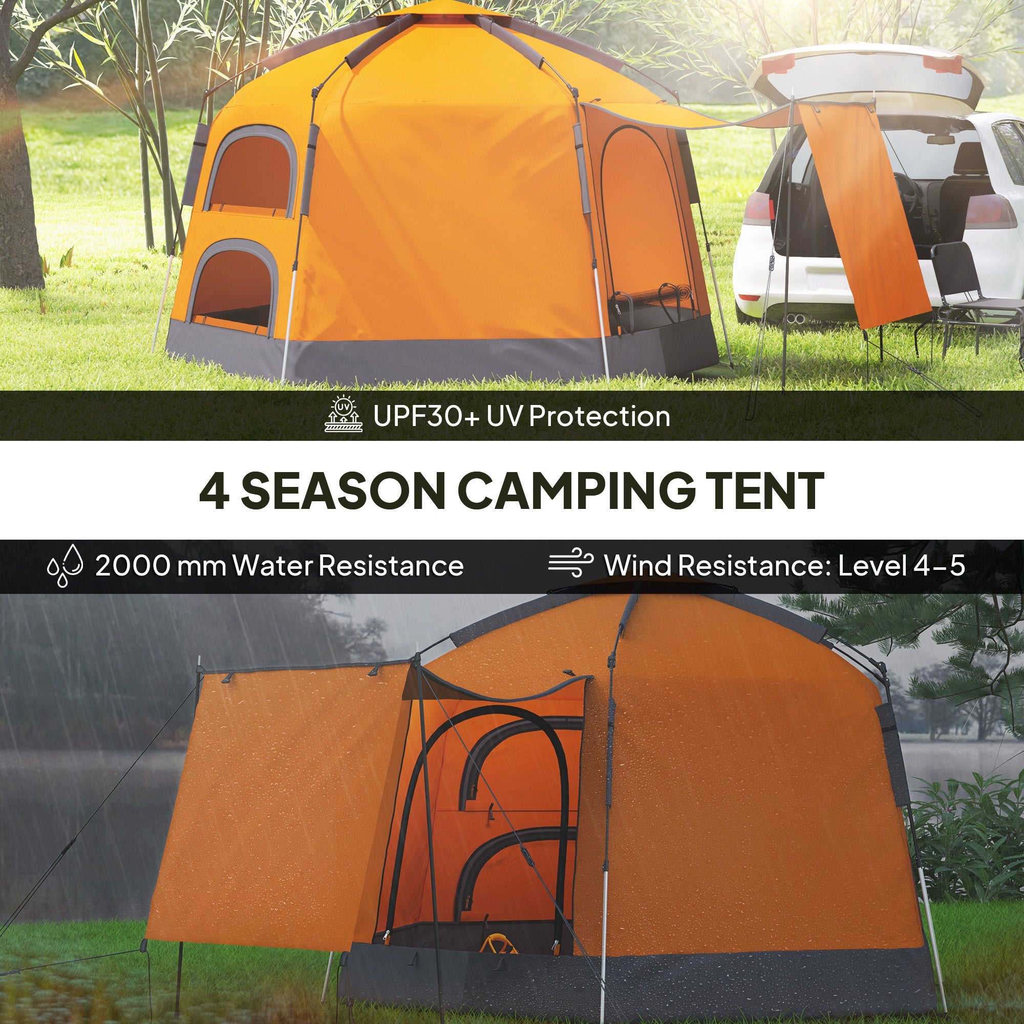 Outsunny Automatic Pop Up Camping Tent, Instant Setup 2-4 Man Tent with Mesh Windows, Waterproof & UV Protection Portable Dome Tent with Carrying Bag for Camping, Hiking, Backpacking, Orange