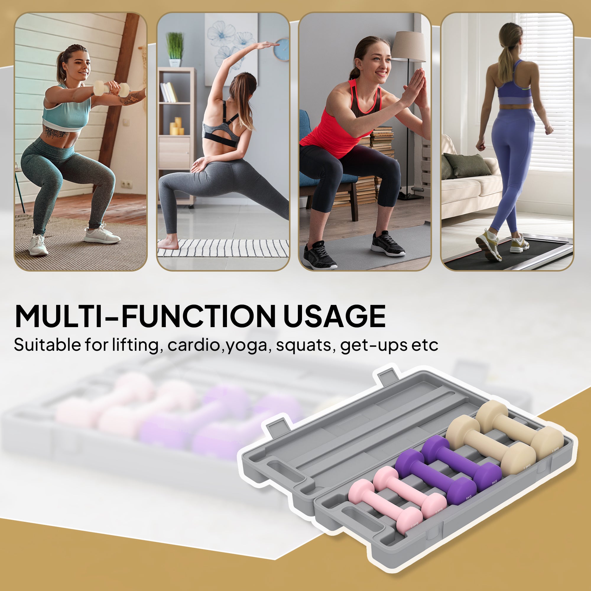 HOMCOM 6Kg Dumbbell Set, Fitness Weight Set for Men and Women, Home Gym Workout, Pink, Purple, Brown