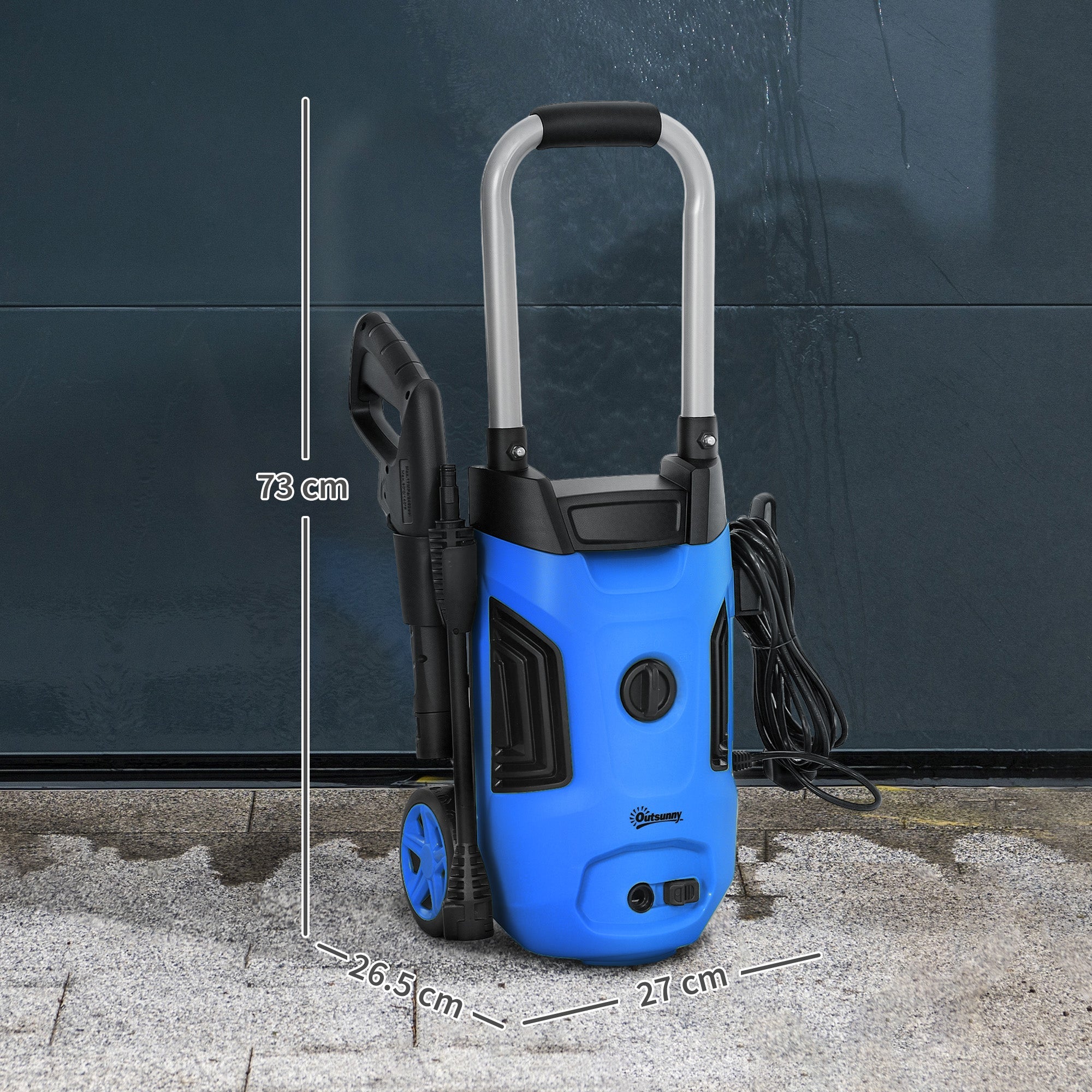 Outsunny 1800W High Pressure Washer, 150 Bar Pressure, 420 L/h Flow, Portable Electric Power Washer Jet Wash Cleaner with Adjustable Nozzle, 6M Hose, Steel Handle for Home Patio Car Driveway, Blue