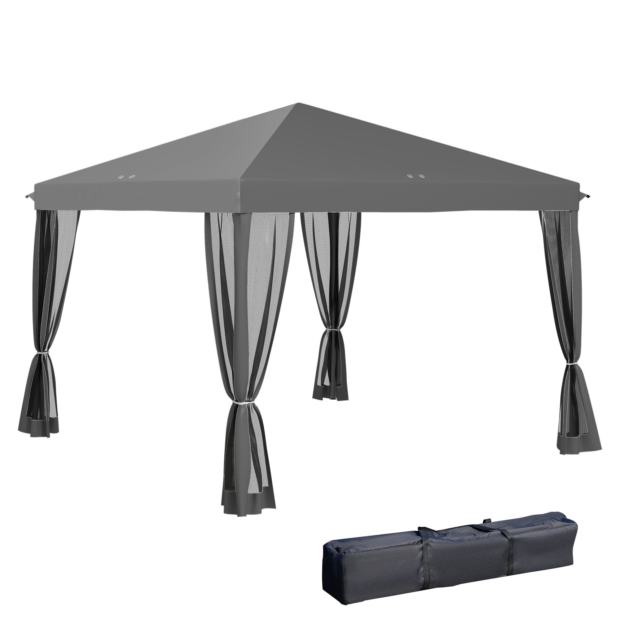 Outsunny 3 x 3\'c2\'a0m Pop Up Gazebo, 420D Garden Tent Canopy with Removable Mesh Sidewall Netting, Carry Bag for Garden Patio Outdoor, Light Grey
