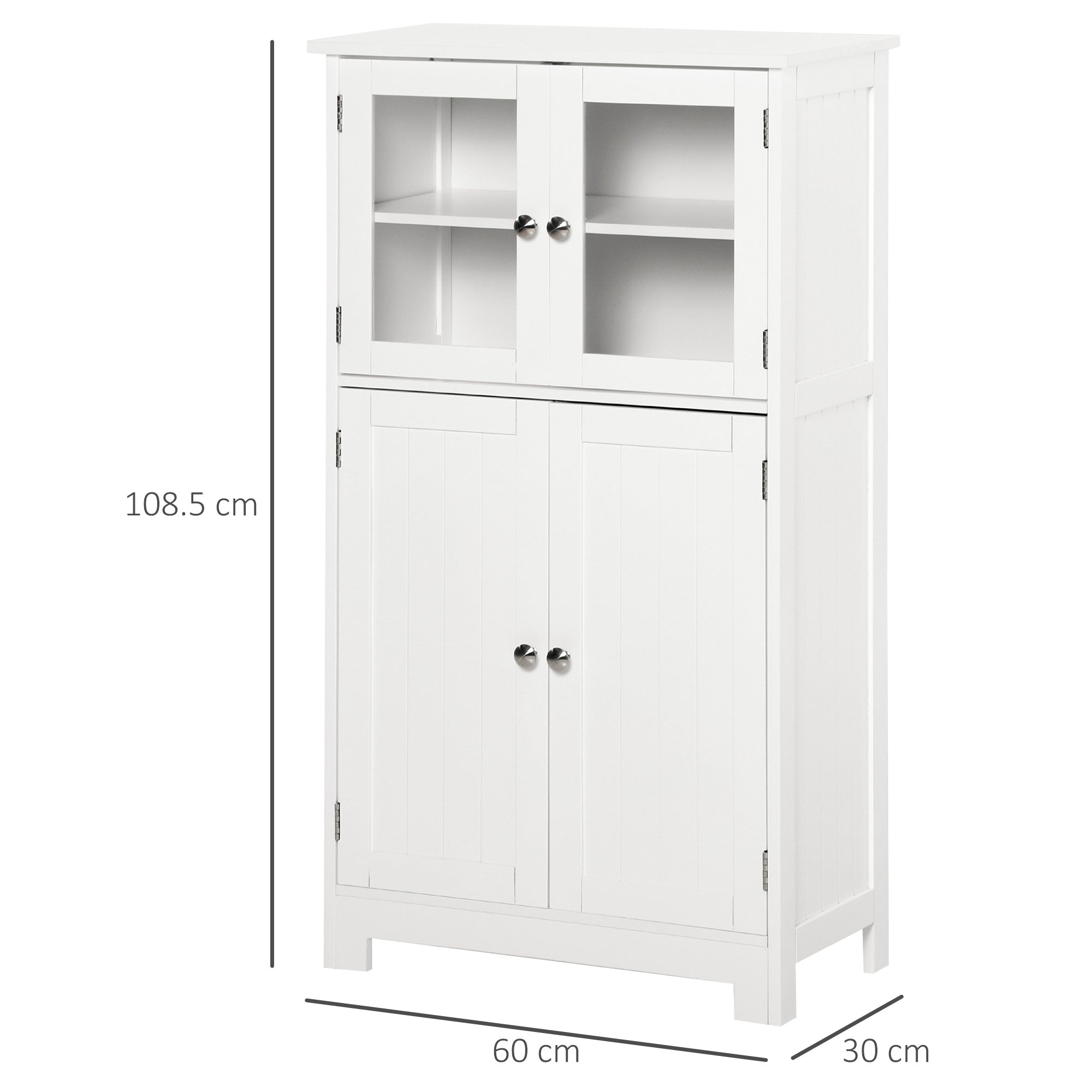 kleankin Bathroom Floor Cabinet, Freestanding Kitchen Cupboard with 2 Drawers, Adjustable Shelves and Tempered Glass Door, Wooden Storage Unit for Living Room Kitchen Hallway