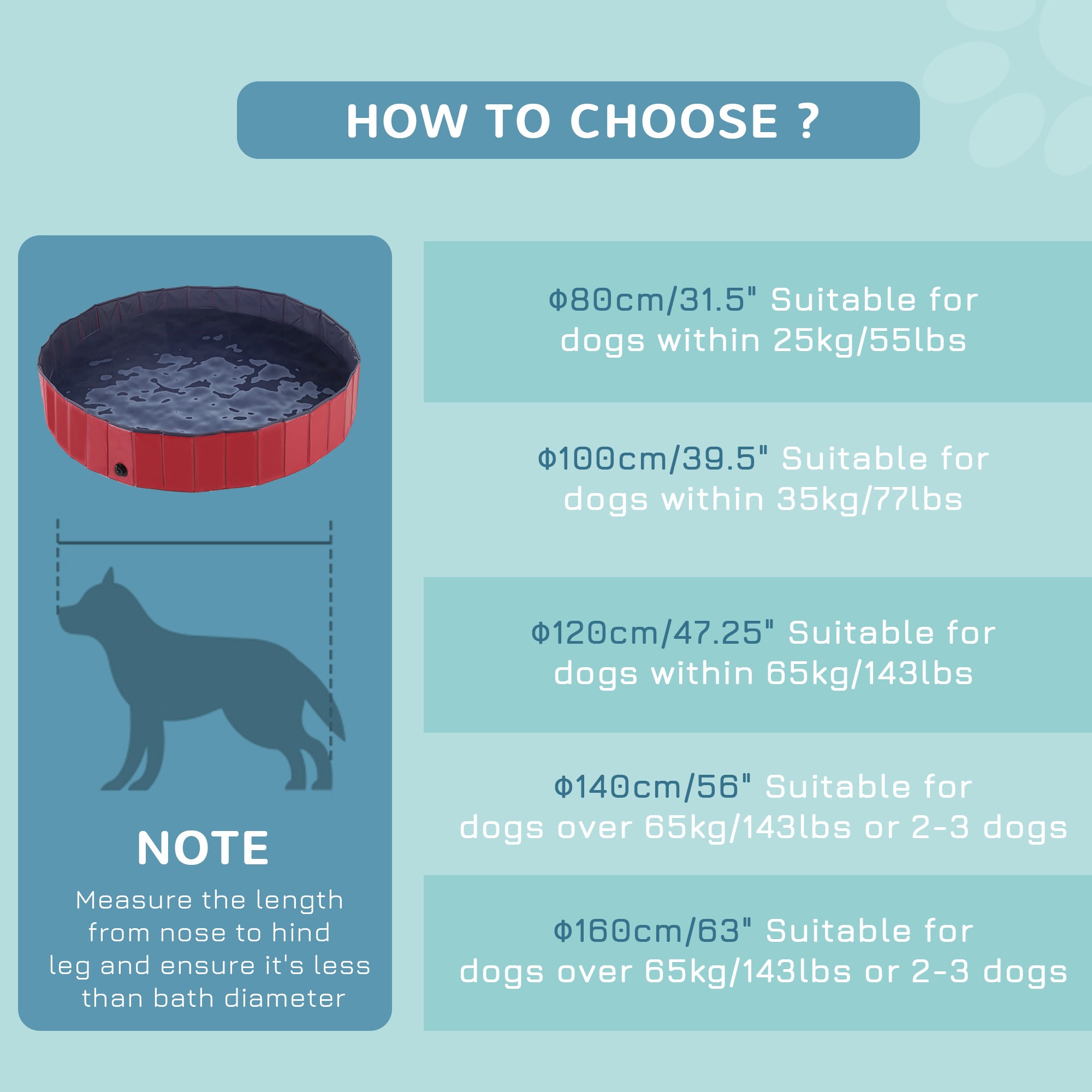 PawHut Foldable Dog Paddling Pool Pet Cat Swimming Pool Indoor/Outdoor Collapsible Summer Bathing Tub Shower Tub Puppy Washer (Φ160 × 30H cm, Red)
