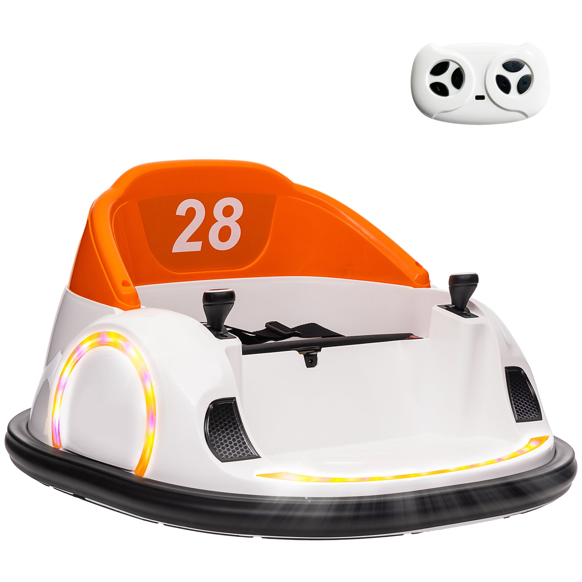 AIYAPLAY 360\'c2\'b0 Rotation Kids Bumper Car, 12V Waltzer Car with Remote Control, Dual Joysticks, Music Lights, Orange