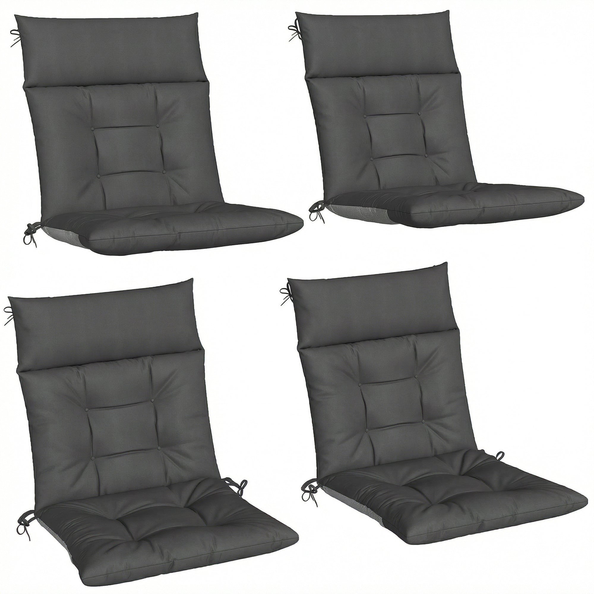 Outsunny Patio Chair Cushions Set of 4, Waterproof Non-Slip Lounge Chair Cushions, 112x53cm, Dark Grey