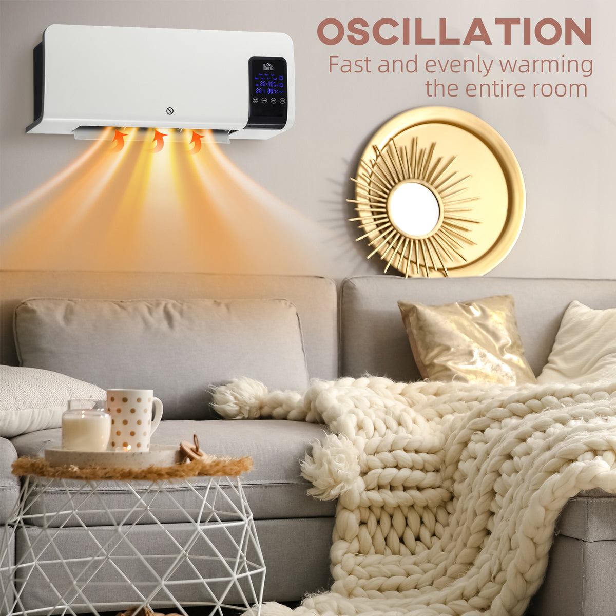 HOMCOM 2kW Wall-Mounted Heater, 18-45°C Temperature - White