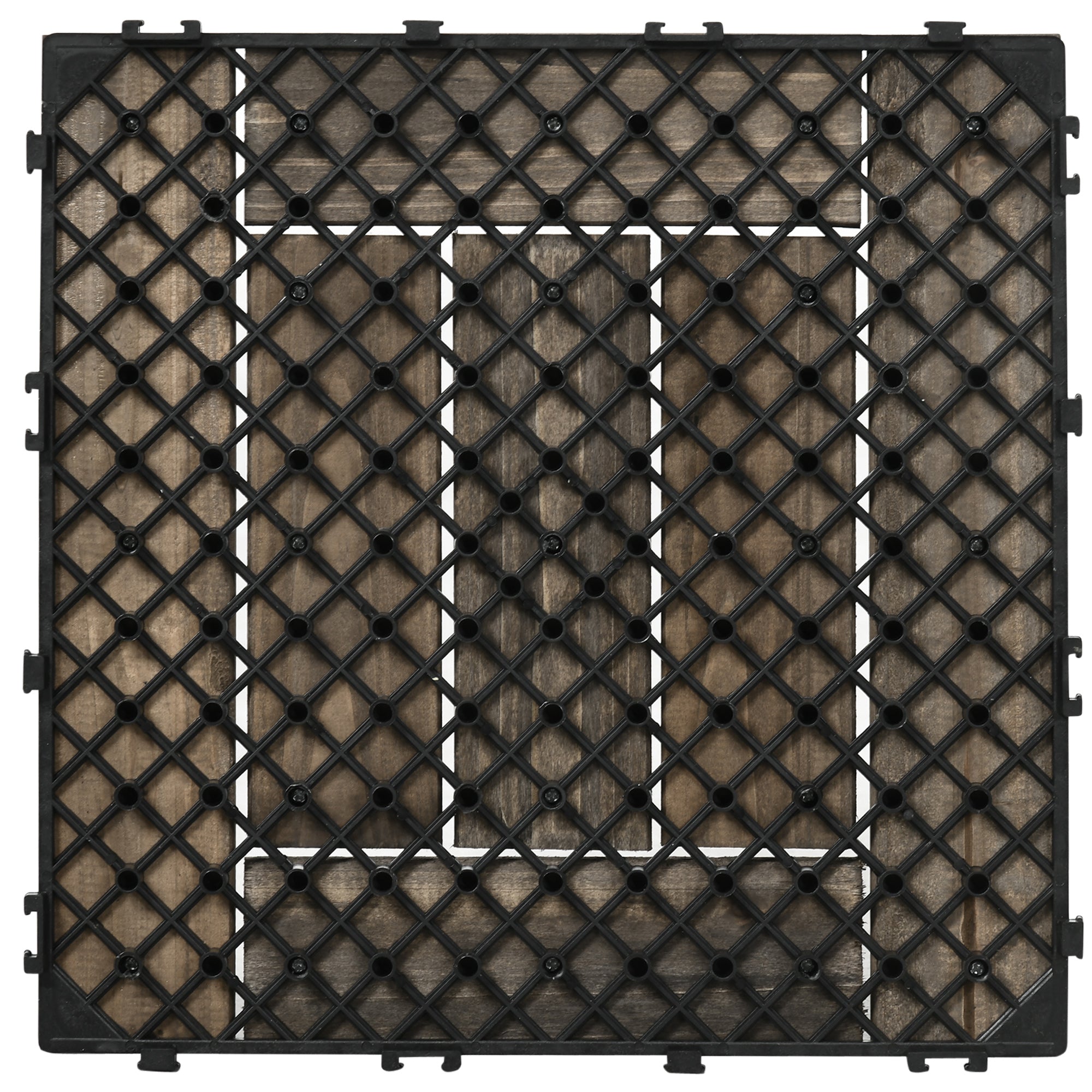 Outsunny 27 Pcs Wooden Interlocking Decking Tiles, 30 x 30 cm Outdoor Flooring Tiles, 2.5\'e3\'8e\'a1 per Pack, for Patio, Balcony, Terrace, Hot Tub, Charcoal Grey