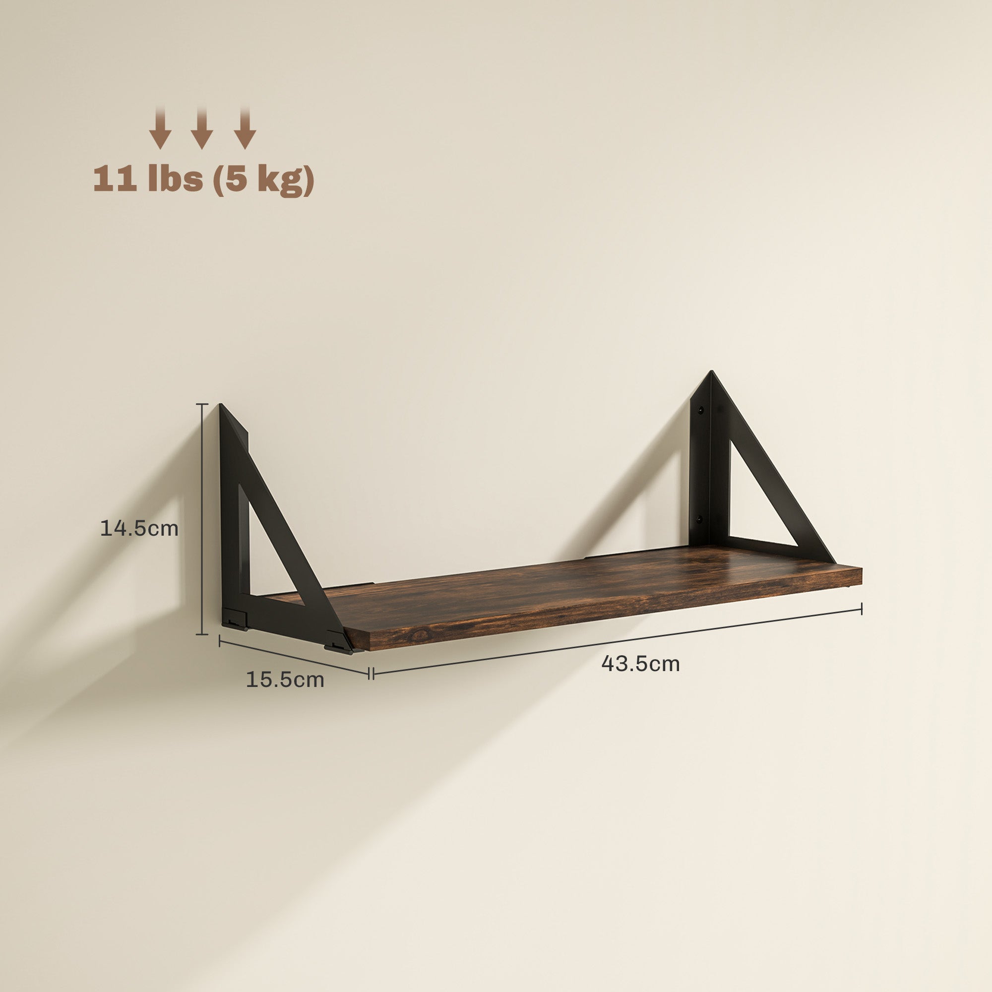 HOMCOM Set of 3 Wall Shelves, Vintage Wall Mounted Floating Shelves for Living Room, Entryway, Bedroom, Rustic Brown