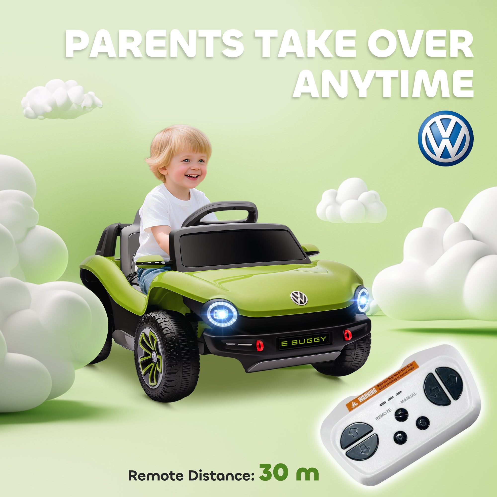AIYAPLAY Volkswagen Licensed Kids Electric Car with Remote Control for Ages 3-6 Years, Green