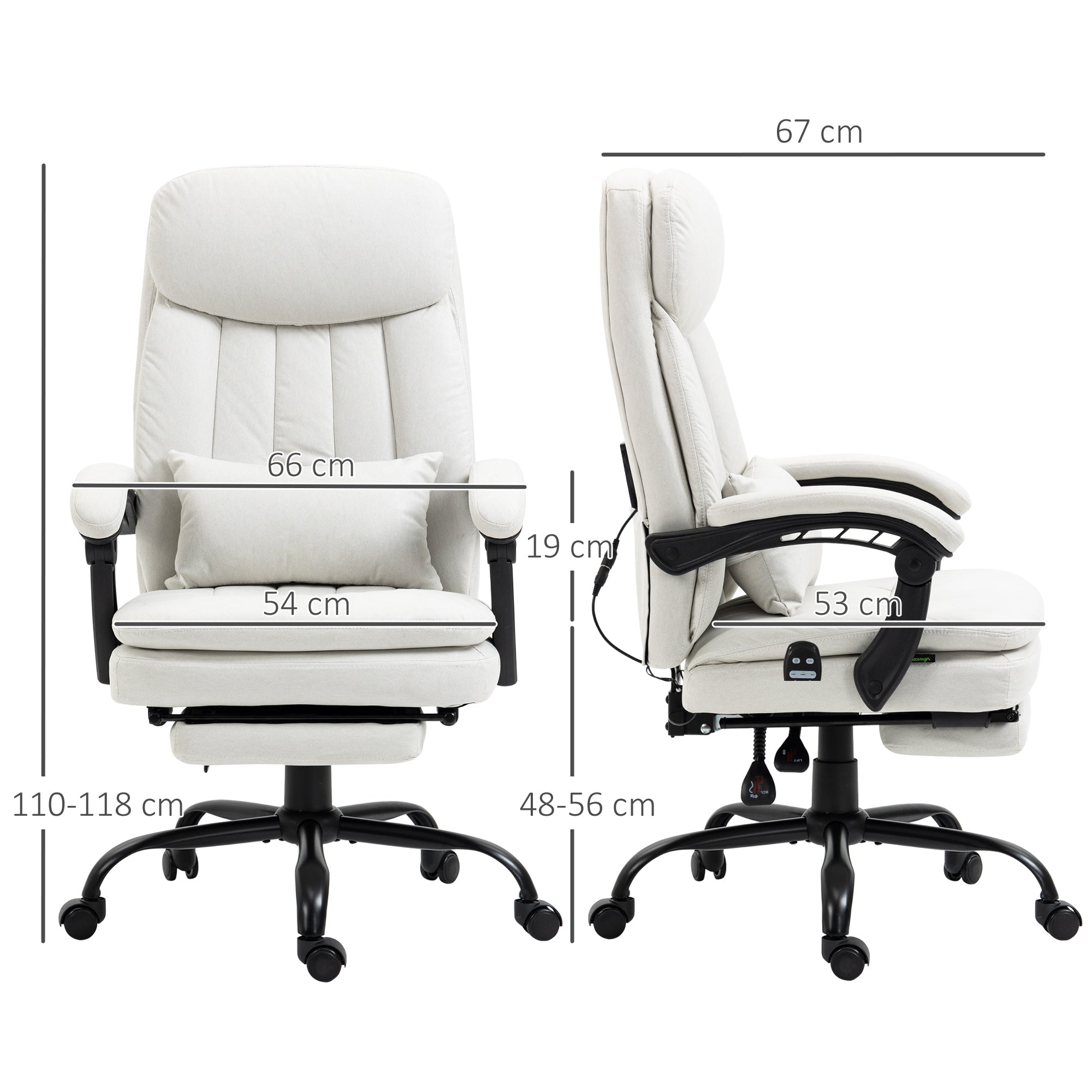 Vinsetto Office Chair, Ergonomic Desk Chair with 6-Point Vibration Massage and Lumbar Heating, Computer Chair with Lumbar Support Pillow, 155\'c2\'b0 Reclining Back and Footrest, Cream White