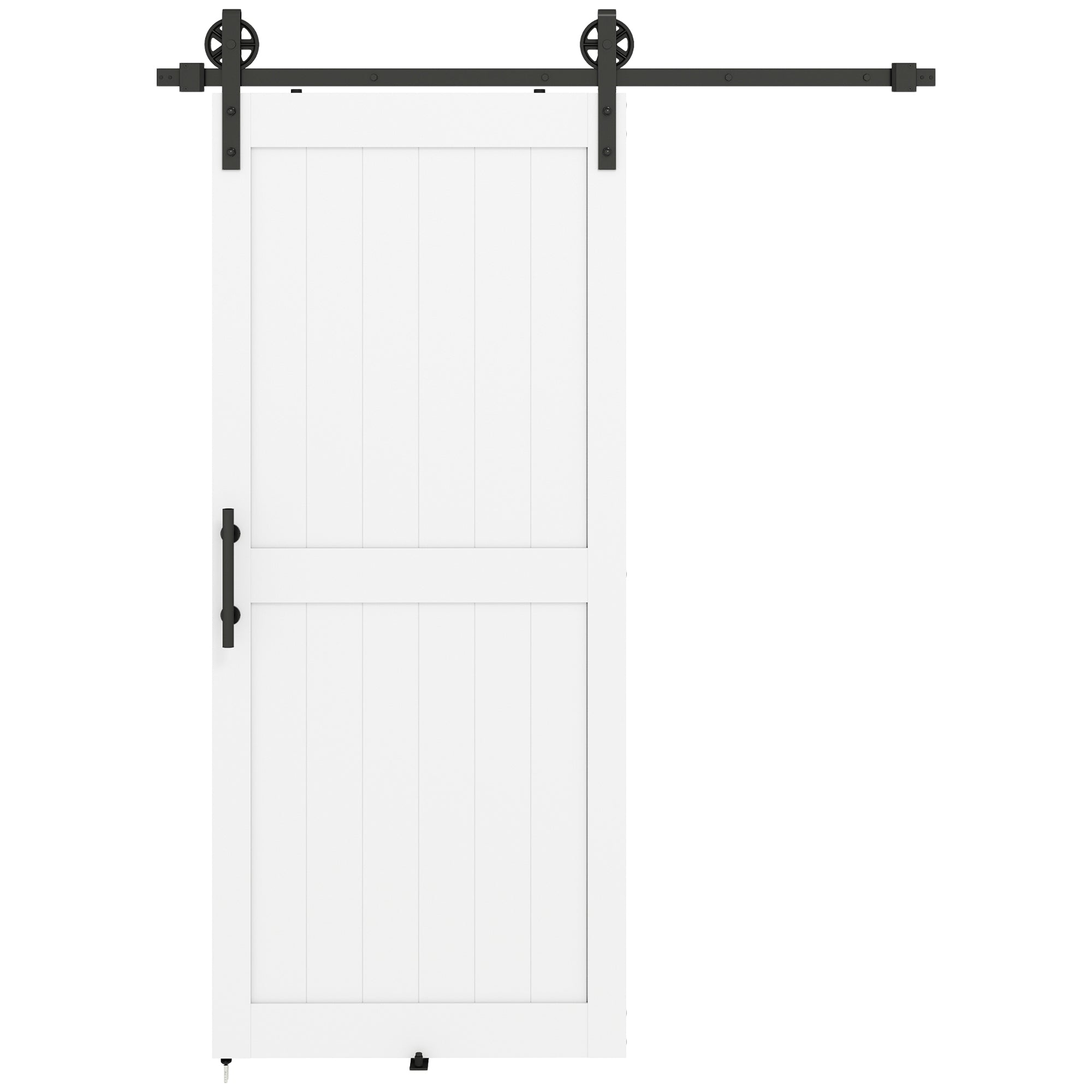 HOMCOM 183cm Sliding Barn Door Kit, Sliding Door with Track, Hardware, Upgraded Rollers and Floor Guide, Handle, White