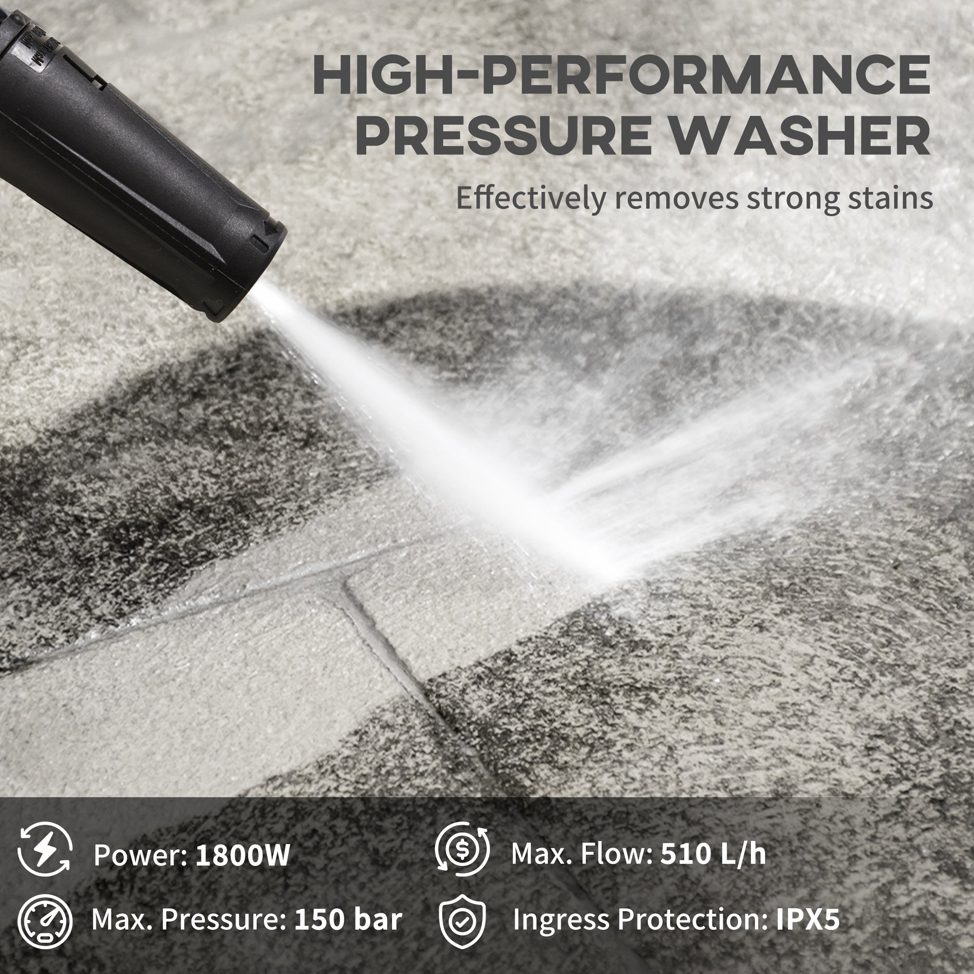 DURHAND 1800W High\'c2\'a0Pressure\'c2\'a0Washer, 150 Bar Pressure, 510 L/h Flow, High-Performance Portable Power Washer Jet Wash Cleaner with 6M Hose, Snow Foam Bottle for Garden, Car, Furniture, Green