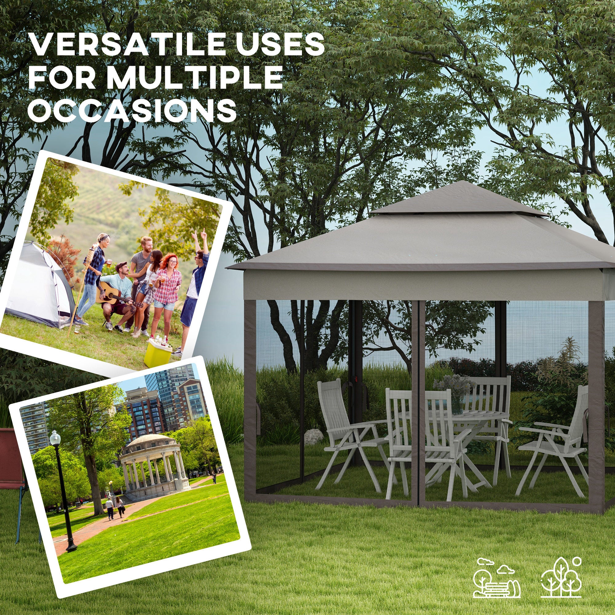 Outsunny 3.25 x 3.25m Deluxe Metal Gazebo, with Curtains - Brown and Grey