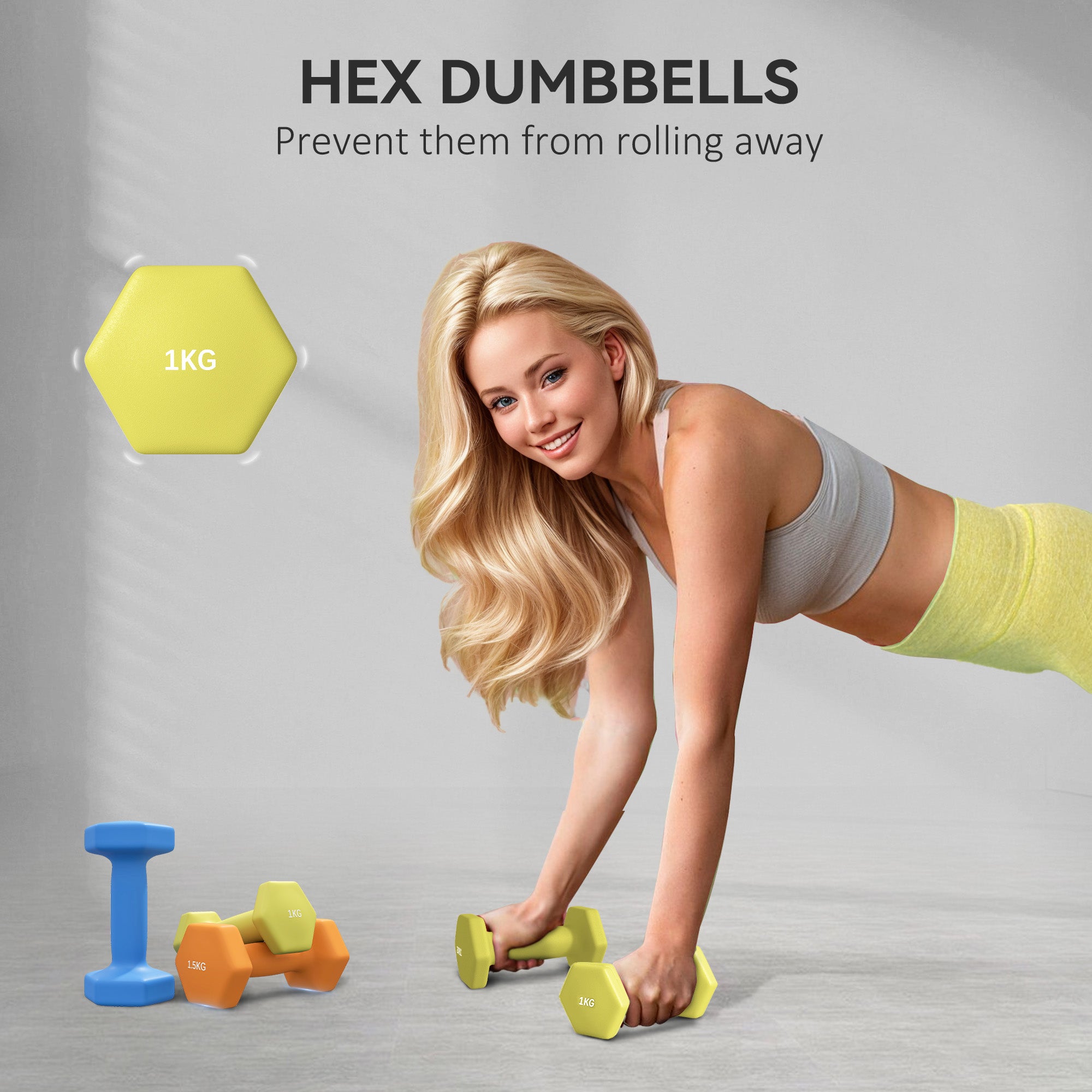SPORTNOW 2 x 1kg, 2 x 1.5kg and 2 x 2kg Hexagonal Dumbbells Weights Set with Non-Slip Grip for Home Gym Workout