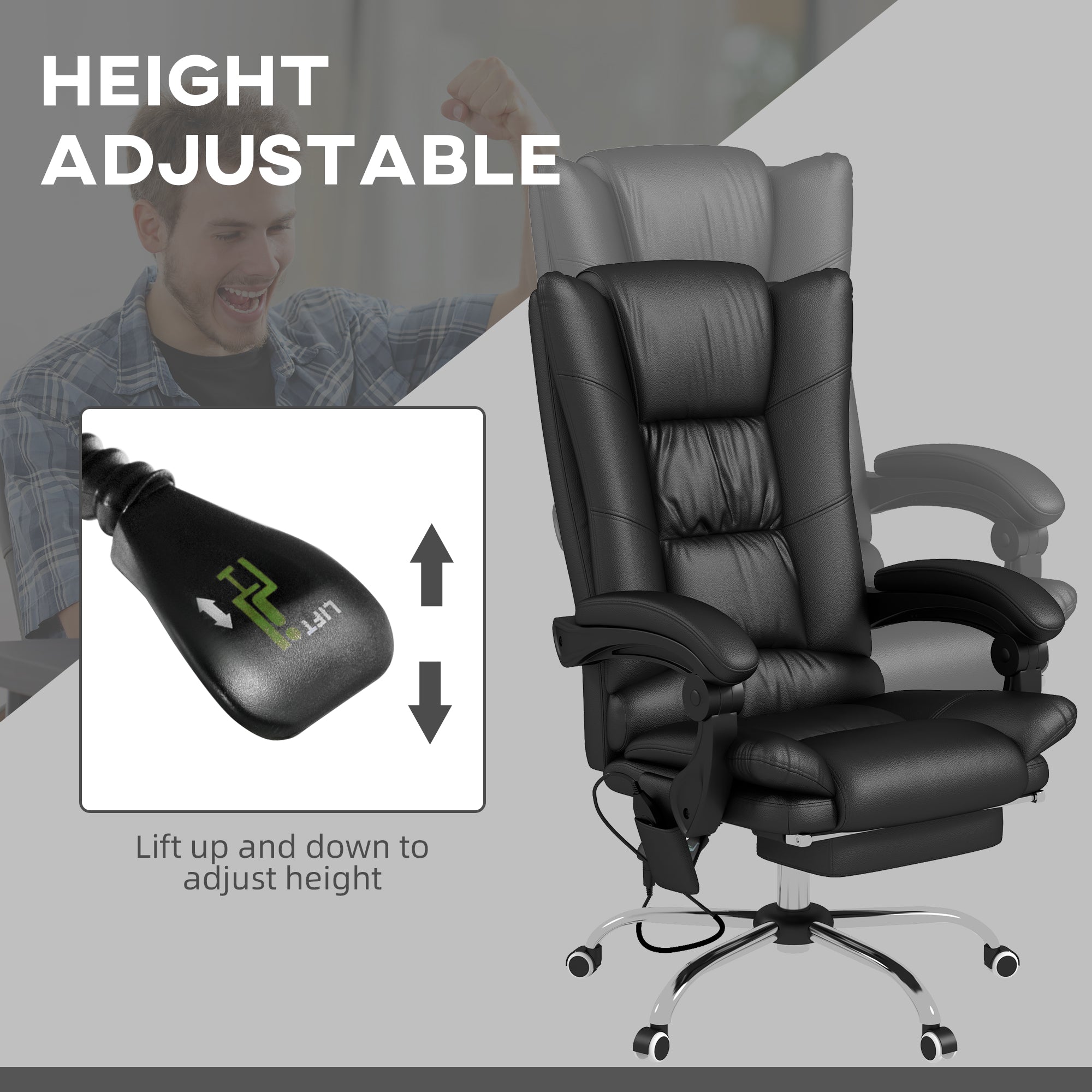 Vinsetto High Back Vibration Massage Office Chair, Heated Reclining PU Leather Computer Chair with 135\'c2\'b0 Reclining Back and Footrest, Black