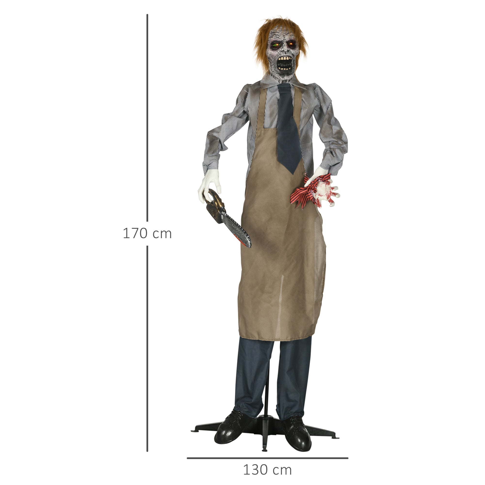 HOMCOM 5.5ft Life Size Halloween Animatronic Standing Chainsaw Killer, with Light Up Eyes, Sound Activated Moving Body, Scary Halloween Decorations, Battery Operated, Indoor Party Props
