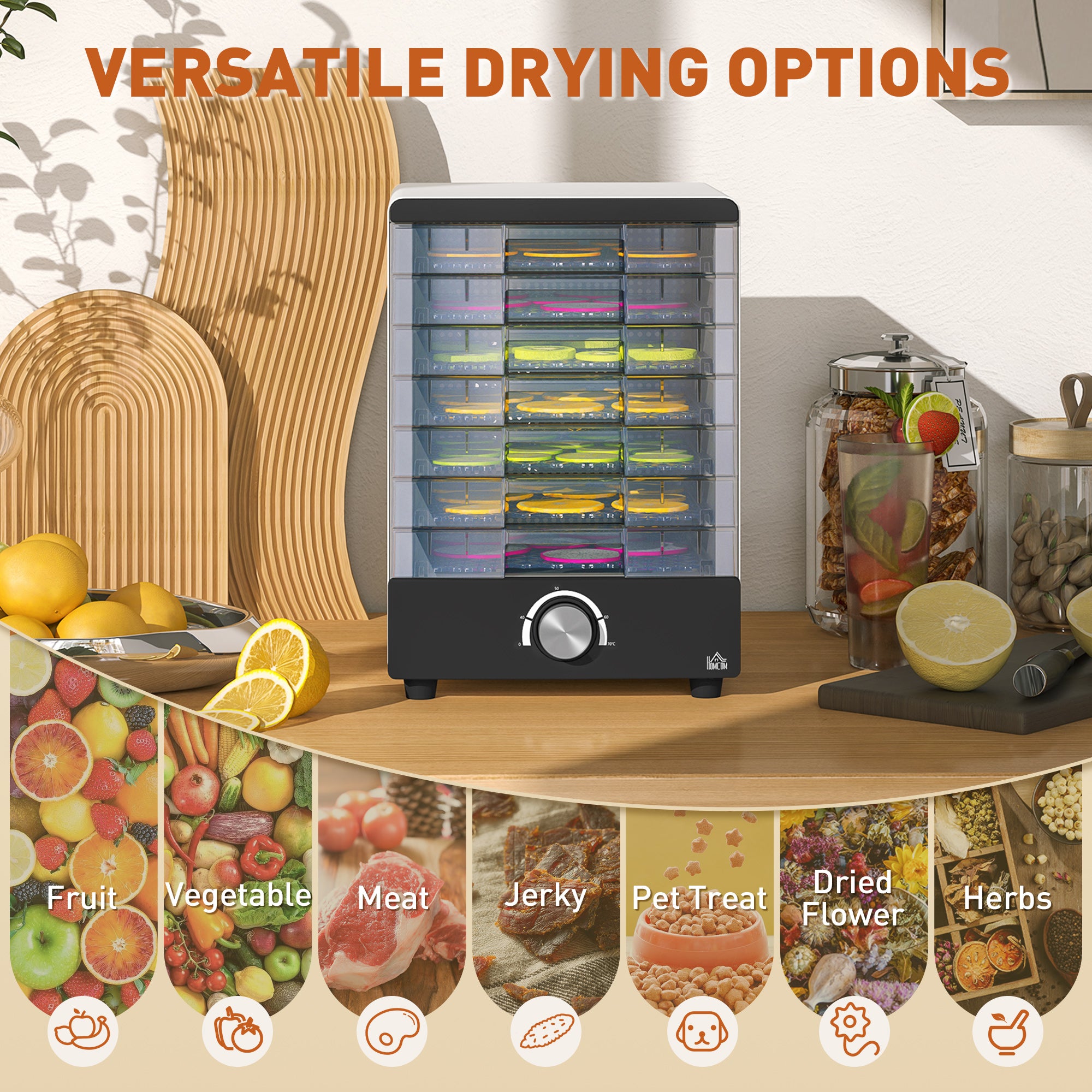 HOMCOM Seven Tray, 40-70\'c2\'b0C Food Dehydrator - White