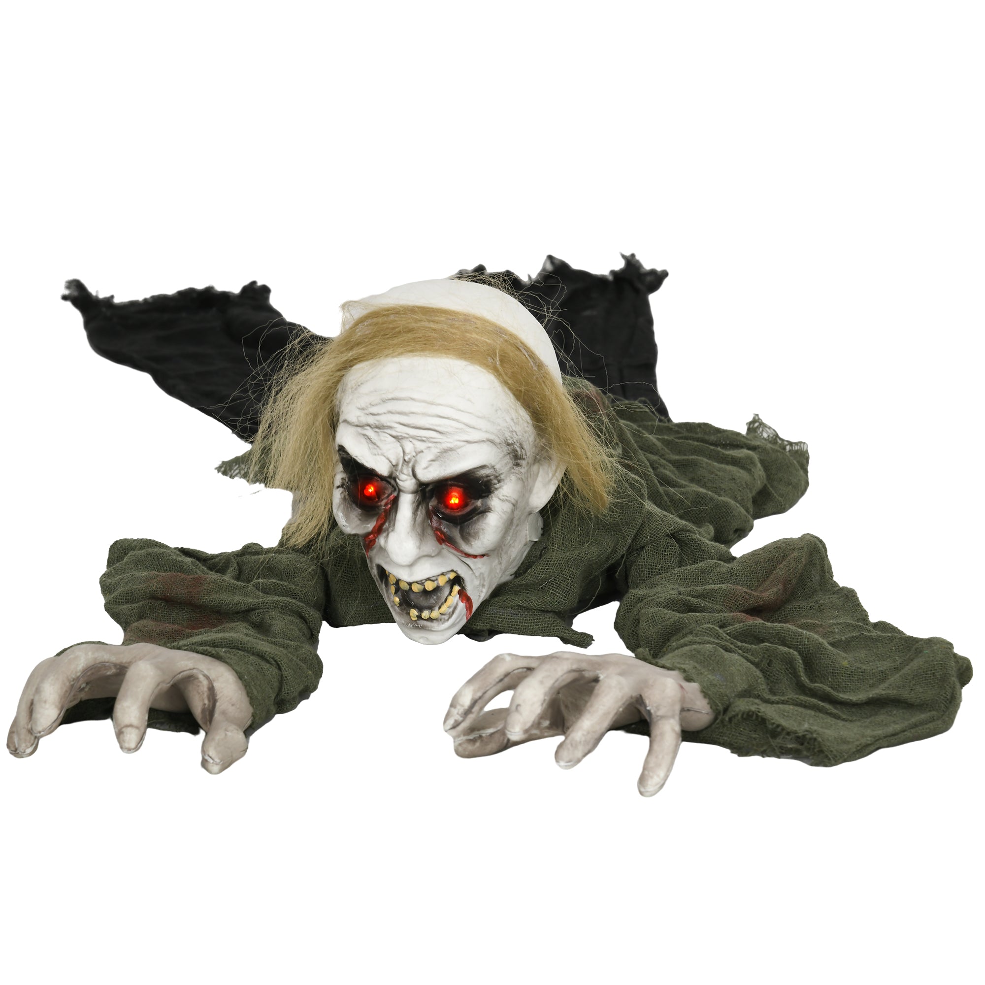 HOMCOM 167 cm Outdoor Halloween Decoration Crawling Zombie, Animated Prop Decor with Sound Activated, Light Up Eyes