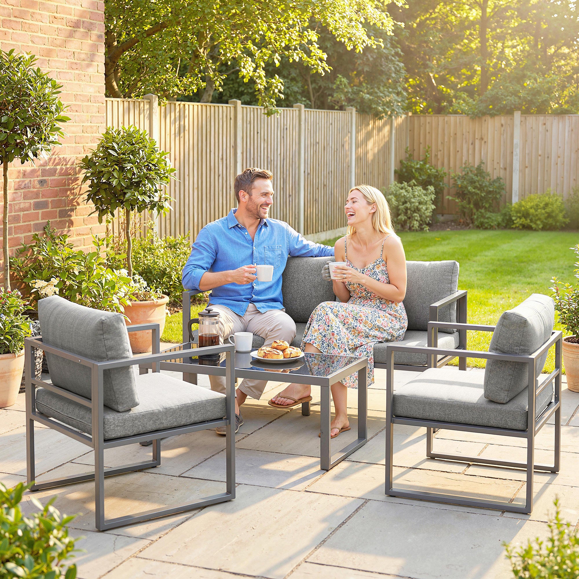Outsunny 4 Piece Outdoor Garden Furniture Set, Patio Furniture with 3-Seater Sofa, Armchairs and Coffee Table