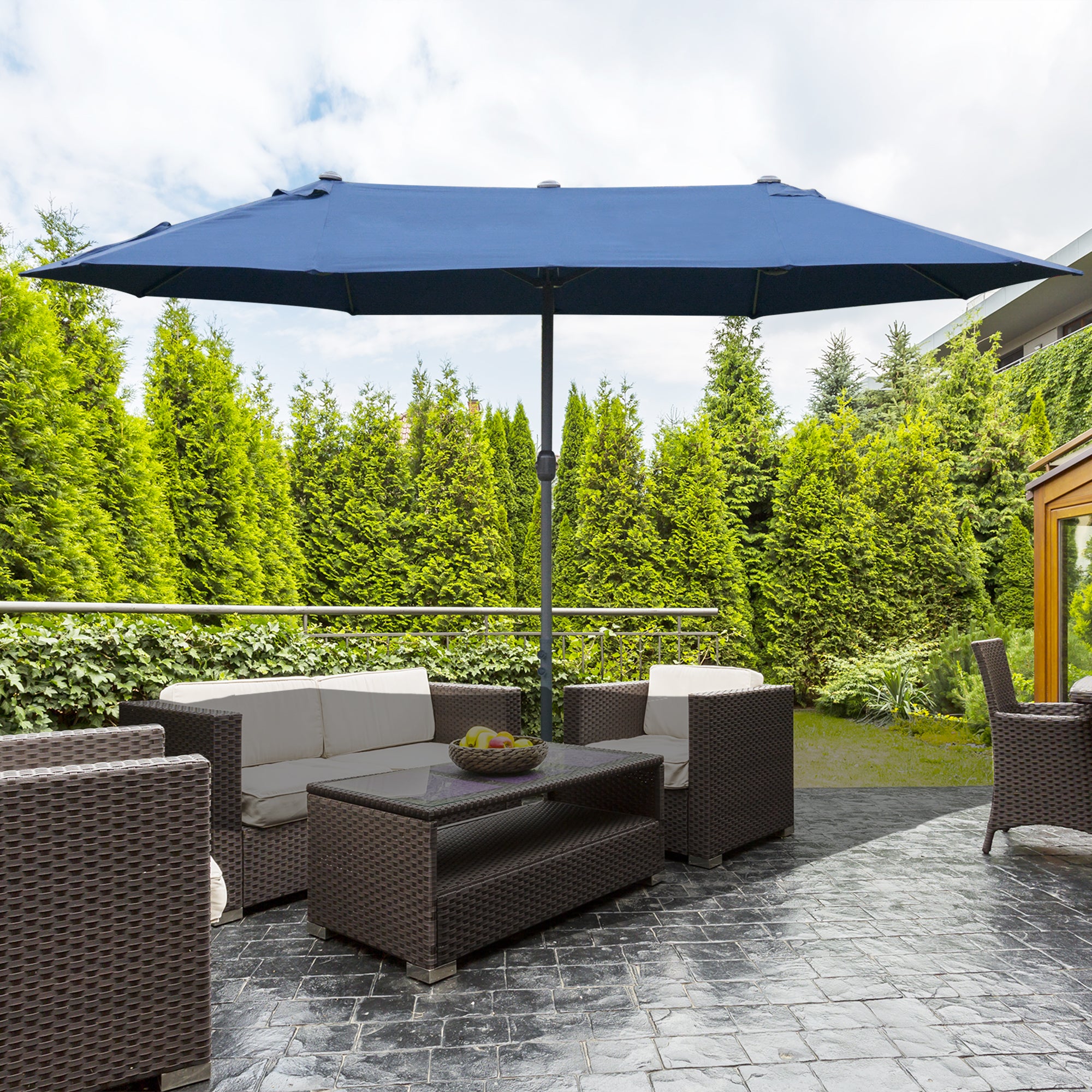 Outsunny 4.6M Sun Umbrella Canopy Double-sided Crank Sun Shade w/ Cross Base Dark Blue