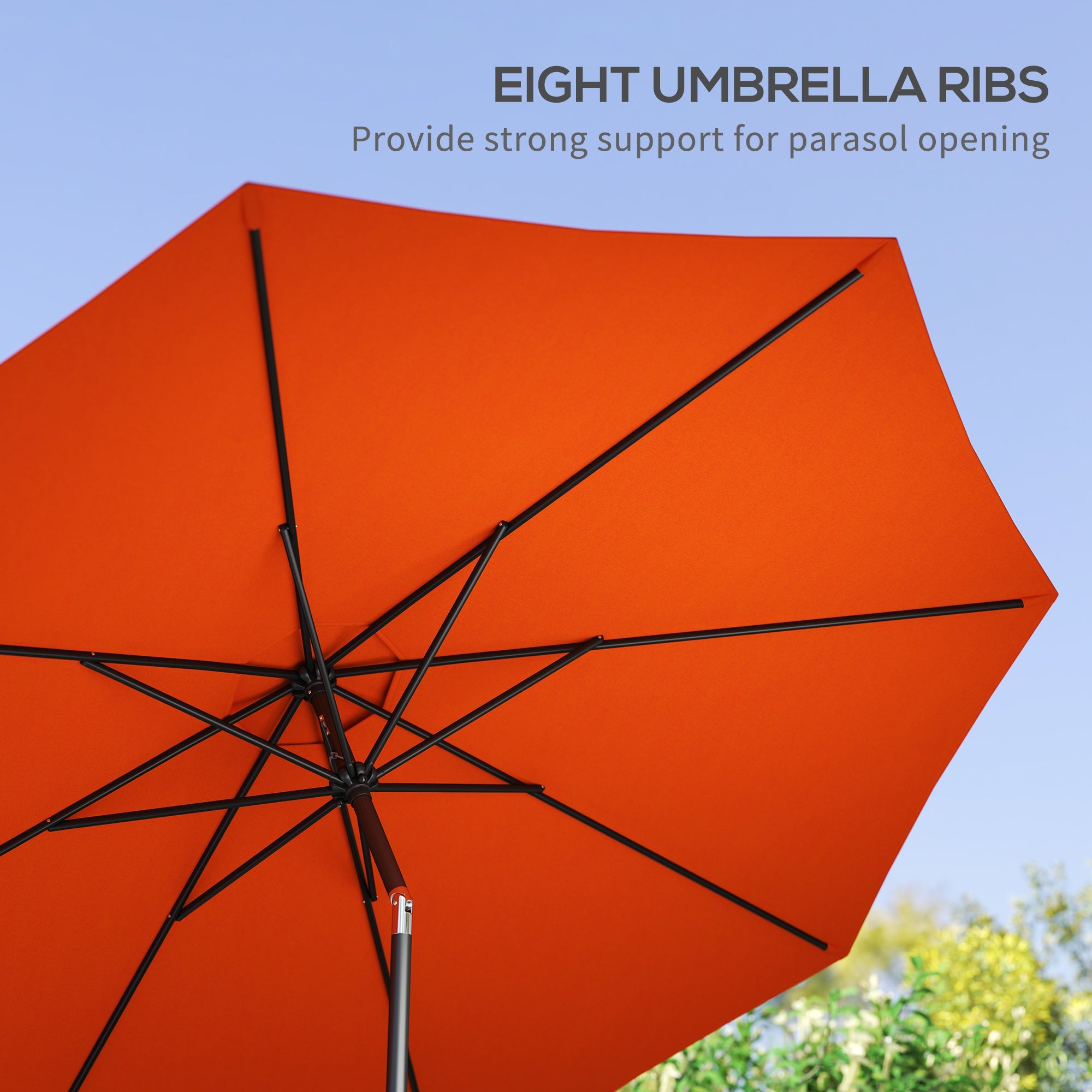 Outsunny 3(m) Garden Parasol Umbrellas, Outdoor Sun Shade with 8 Ribs, Tilt and Crank Handle for Balcony, Bench, Garden, Orange
