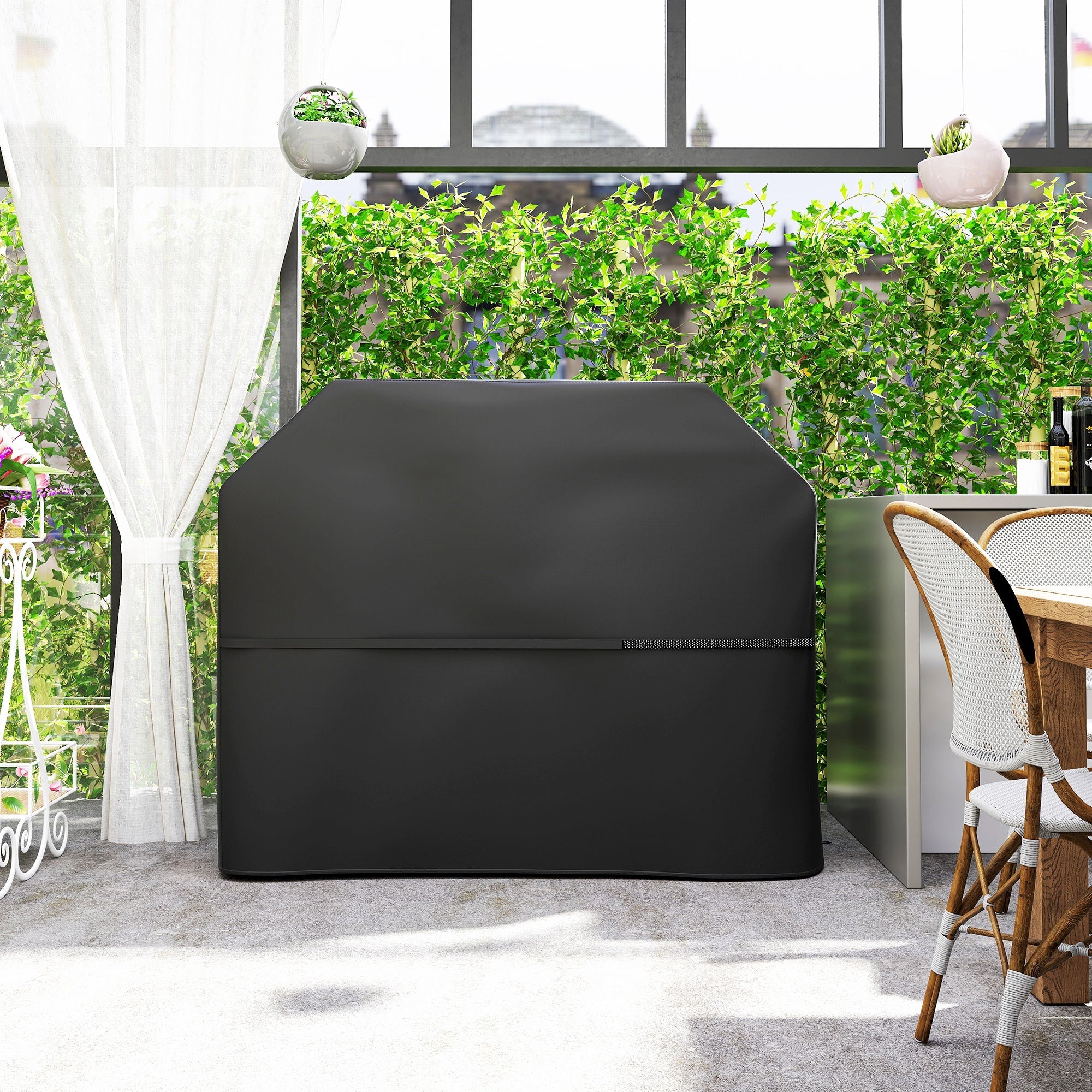 Outsunny BBQ Cover for Rectangular Gas Grill, 600D UPF30+ Oxford Fabric Barbecue Cover for Waterproof Protection Rip-Proof, with Windproof Hook and Loop Fasteners, Vents, 147 x 61 x 122 cm, Black