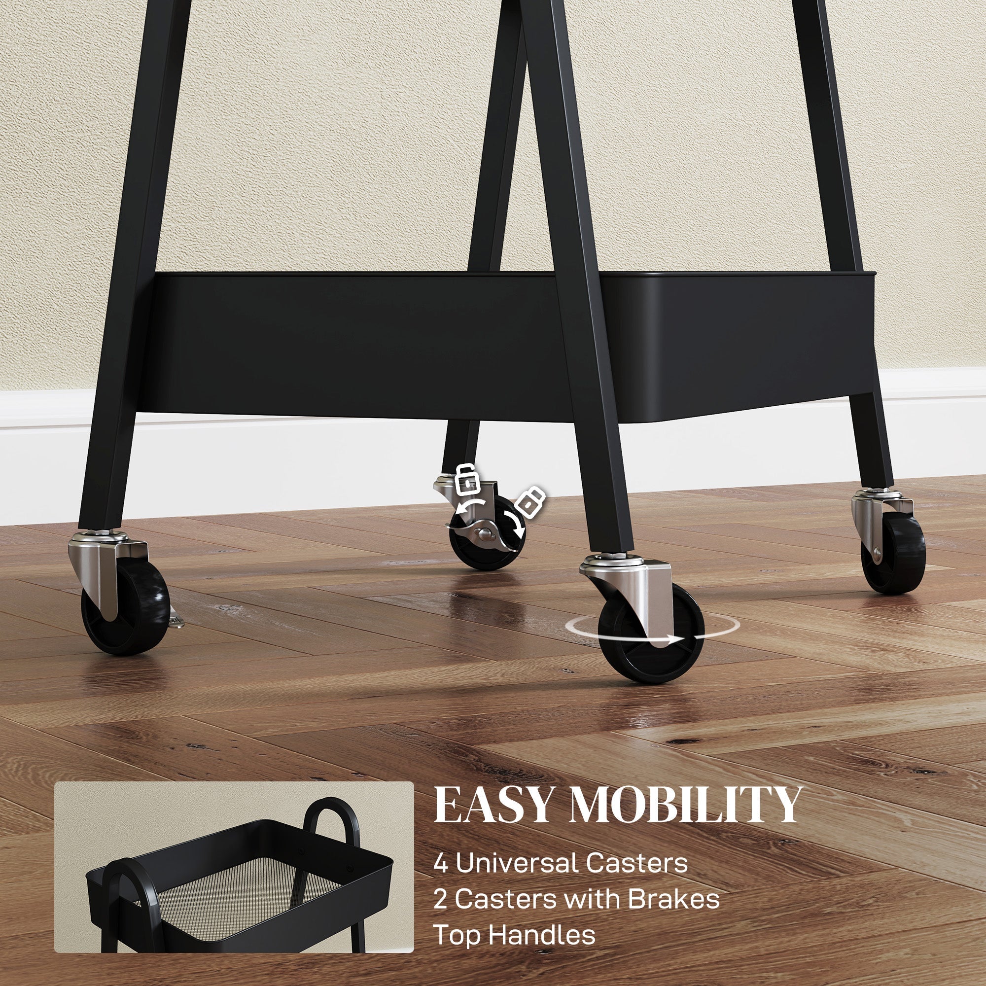 HOMCOM Three-Tier Storage Trolley - Black