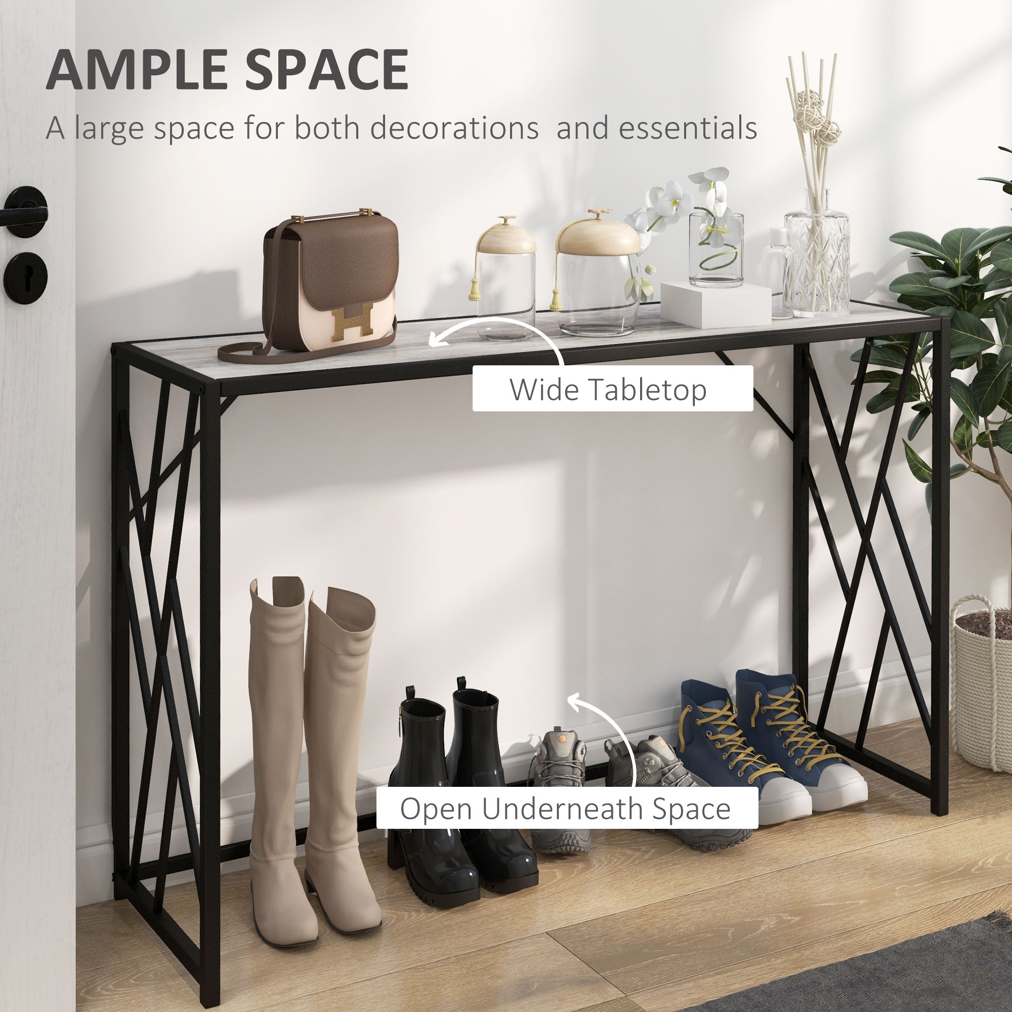 HOMCOM Console Table, Industrial Sofa Table with Metal Frame for Living Room, Hallway, 120\'c2\'a0cm, Grey
