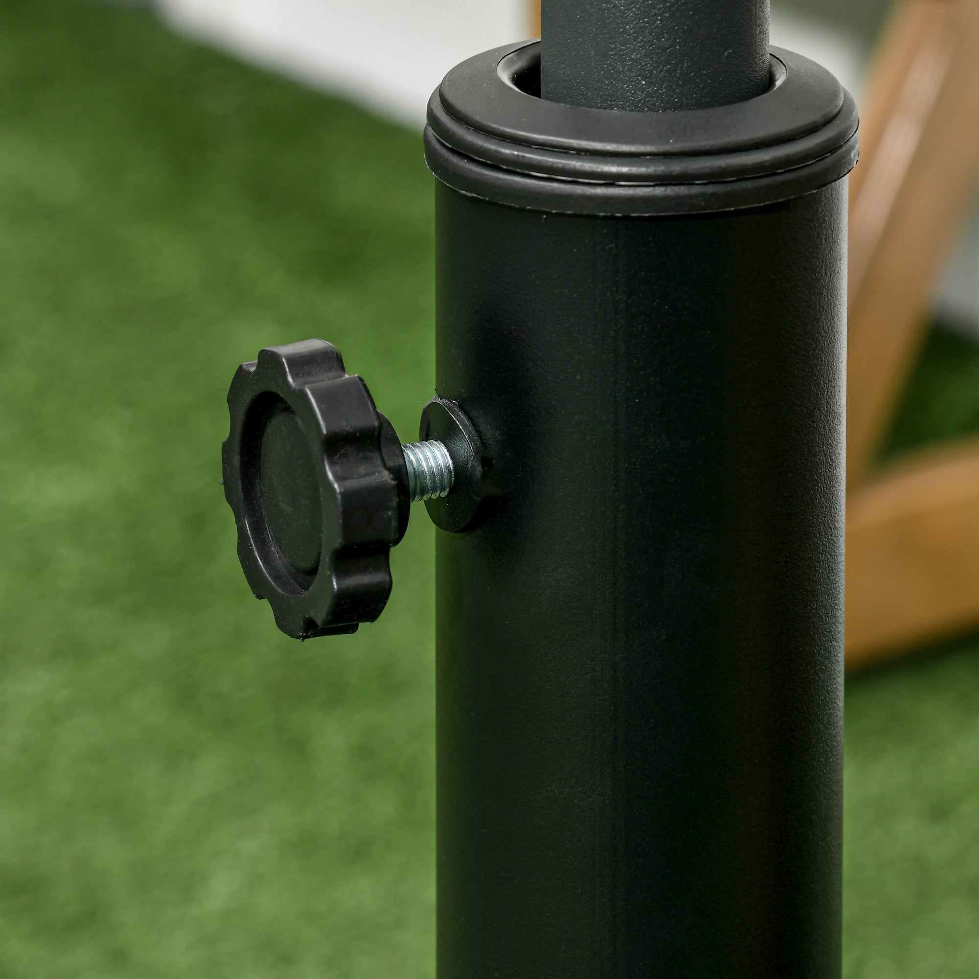 Outsunny 23.5kg Resin Garden Parasol Base with Wheels and Retractable Handles, Round Outdoor Market Umbrella Stand Weight for Poles of \'ce\'a638mm to \'ce\'a648mm, Black