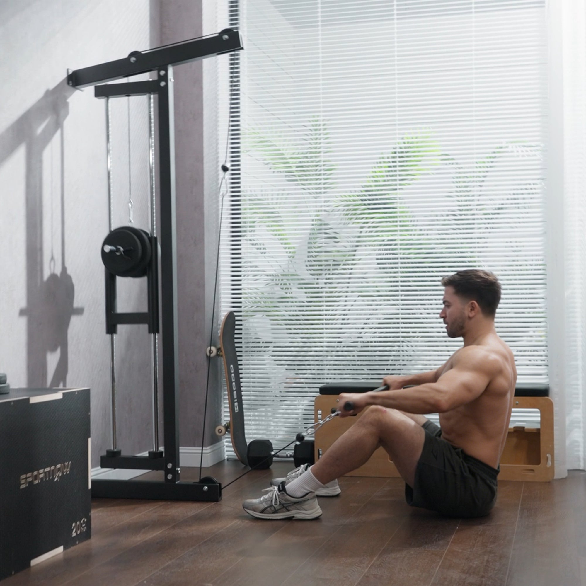 SPORTNOW Wall Mounted Lat Pull Down Machine, Crossover Cable Machine with High & Low Pulleys for Home Gym Full Body Workout