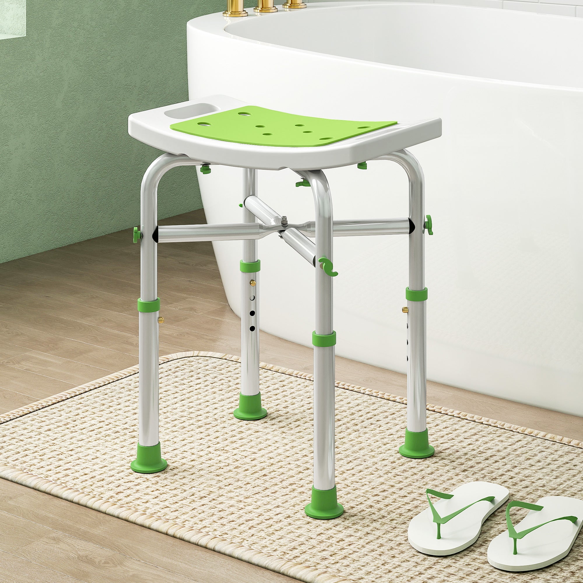 HOMCOM 44-51.5cm Aluminium Frame Shower/Bath Stool - Green