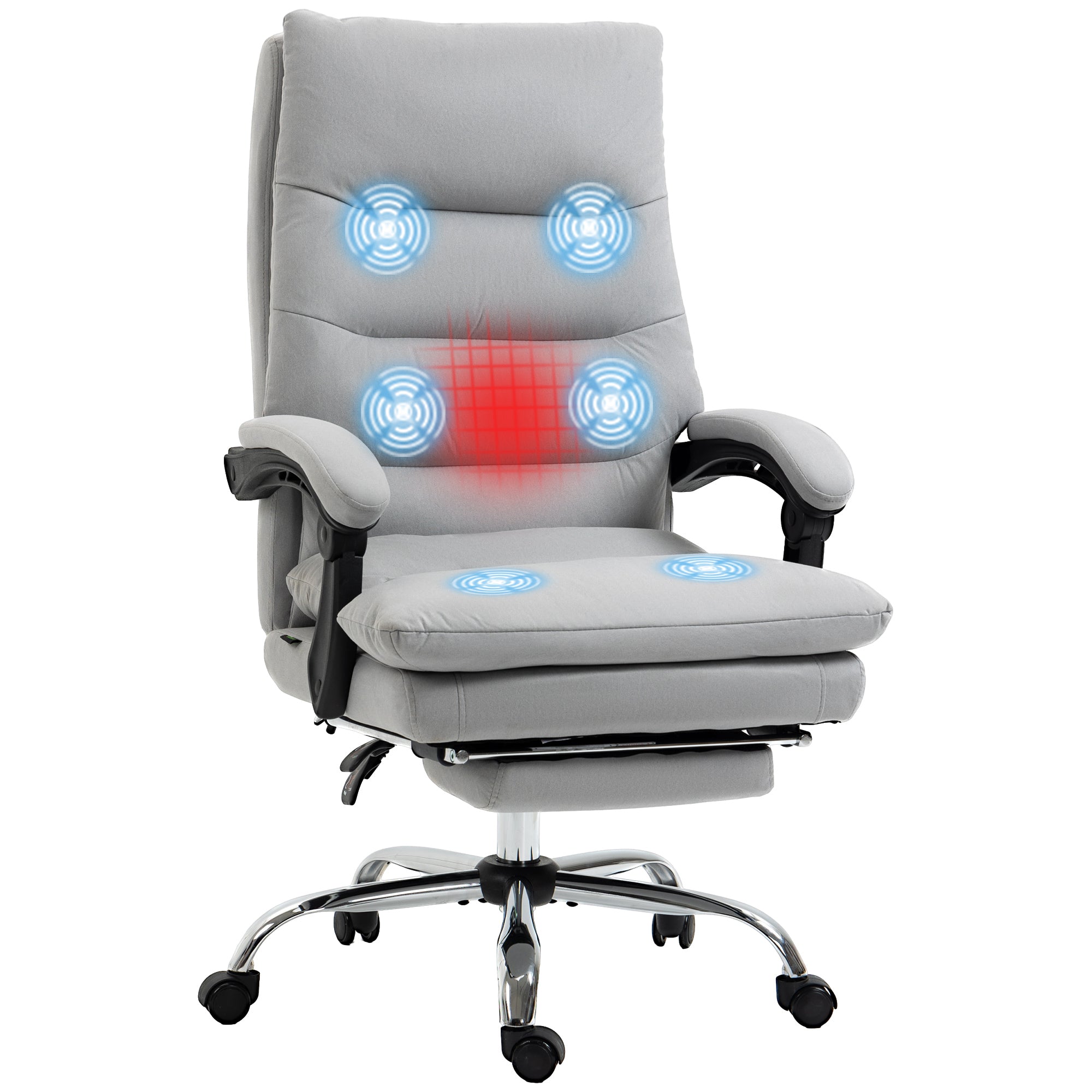 Vinsetto Office Chair, Ergonomic Desk Chair with 6-Point Vibration Massage and Back Heating, Microfibre Computer Gaming Chair with 135\'c2\'b0 Reclining Back and Footrest, Grey