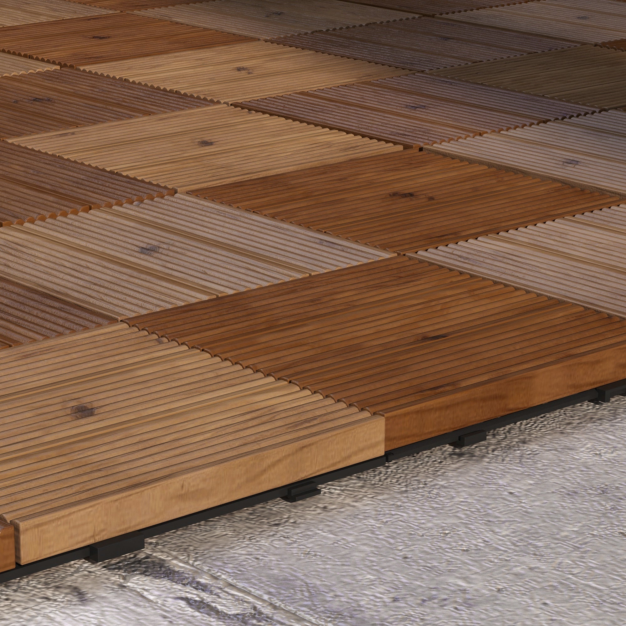 Outsunny 27 Pcs Wooden Interlocking Decking Tiles, 30 x 30 cm Anti-slip Outdoor Flooring Tiles, 0.81\'e3\'8e\'a1 per Pack, All Weather Use for Patio, Balcony, Terrace, Hot Tub, Brown