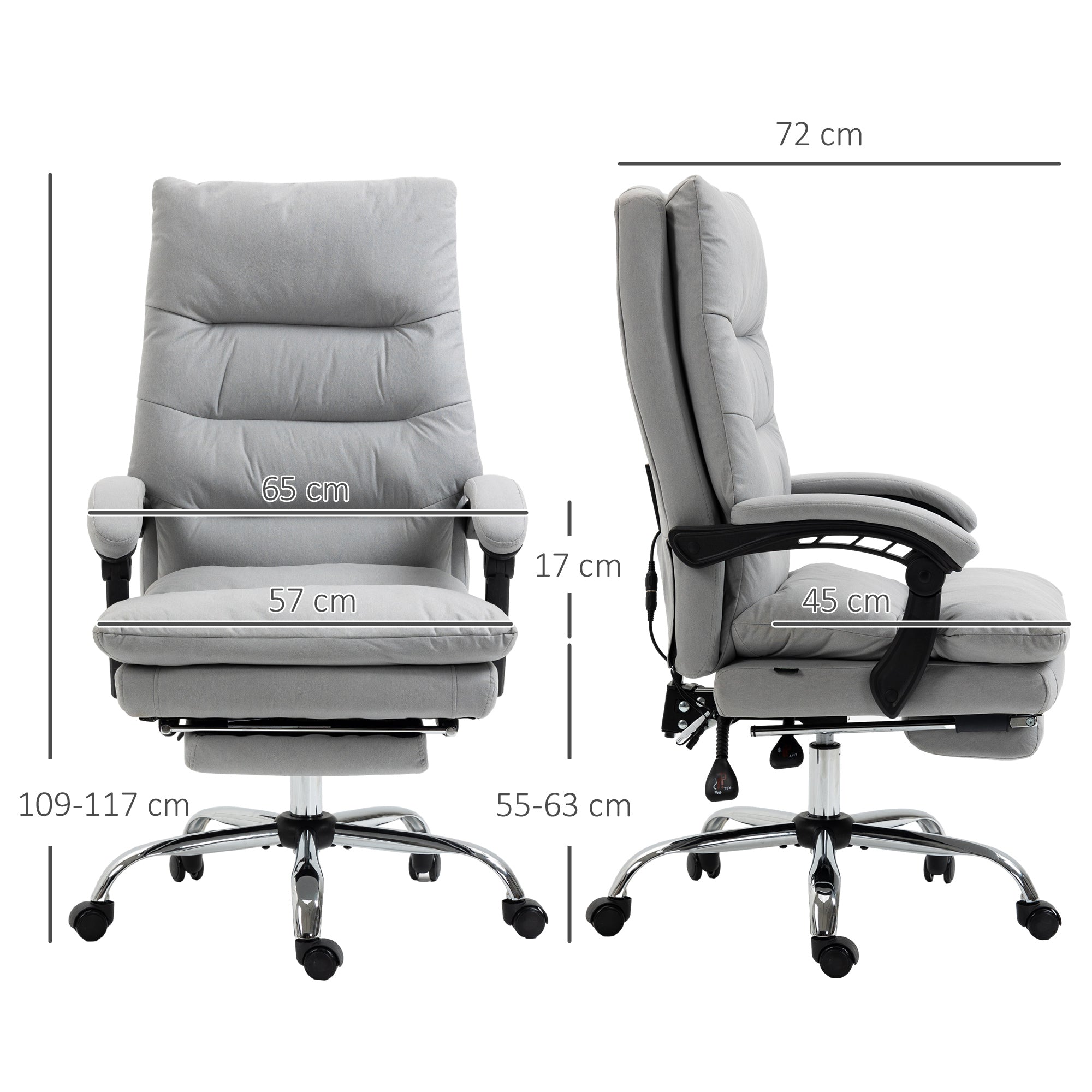 Vinsetto Office Chair, Ergonomic Desk Chair with 6-Point Vibration Massage and Back Heating, Microfibre Computer Gaming Chair with 135\'c2\'b0 Reclining Back and Footrest, Grey