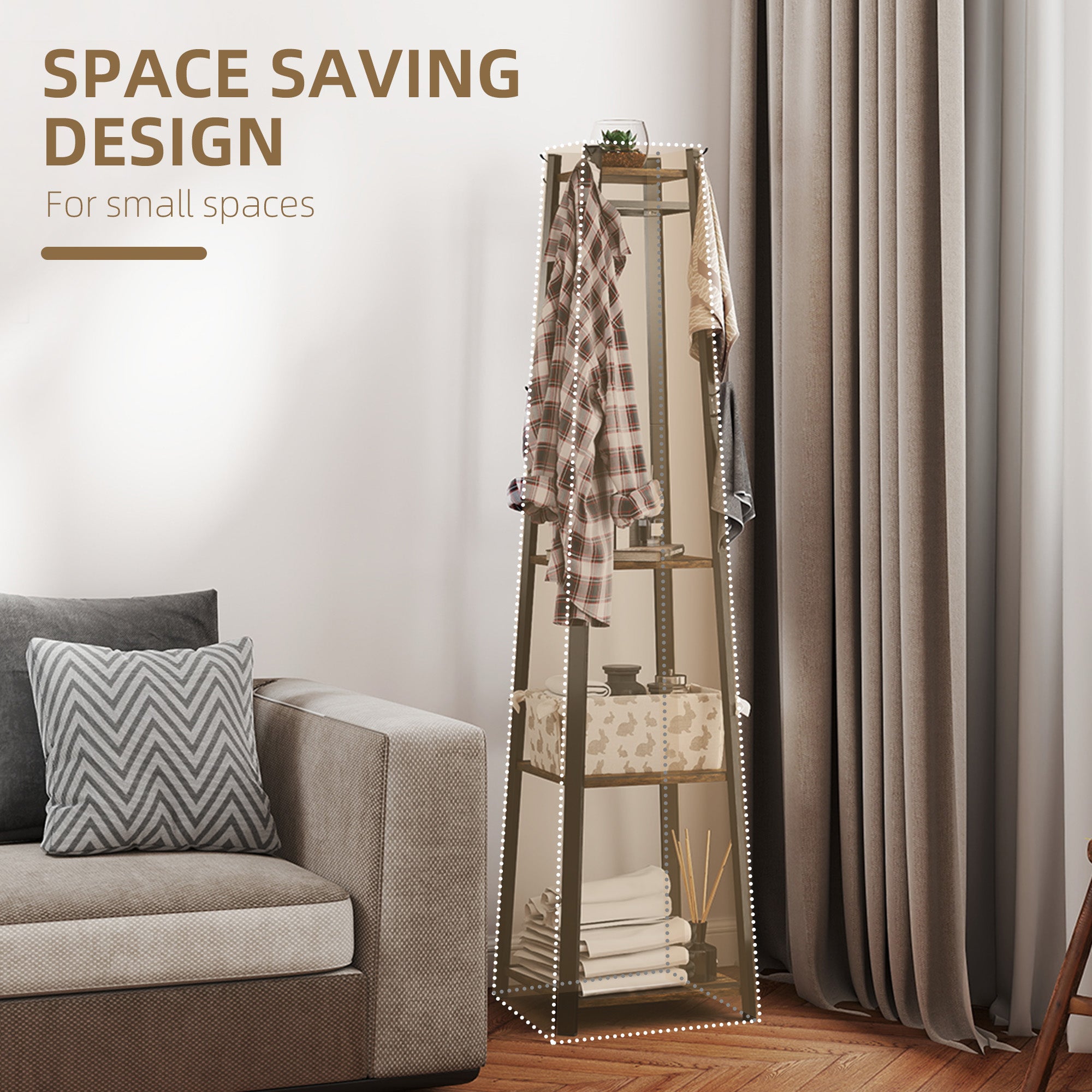 HOMCOM Compact Freestanding Coat Rack -  Black/Brown