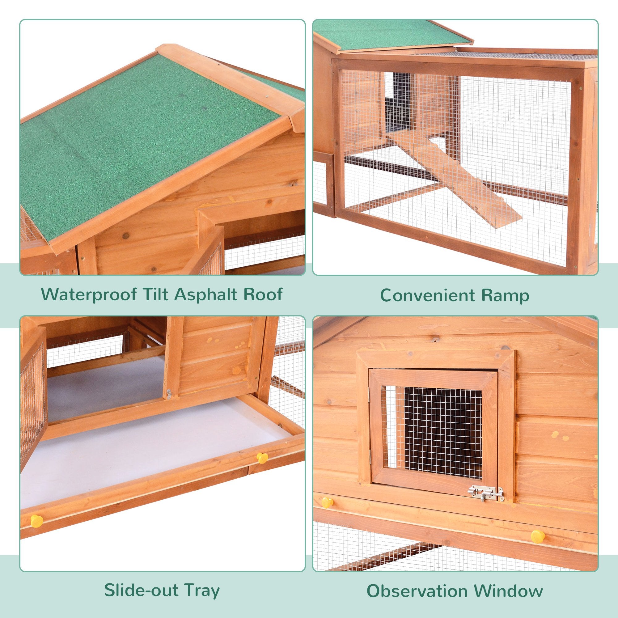 PawHut Wooden Guinea Pigs Hutches W/ Ramp-Golden Red