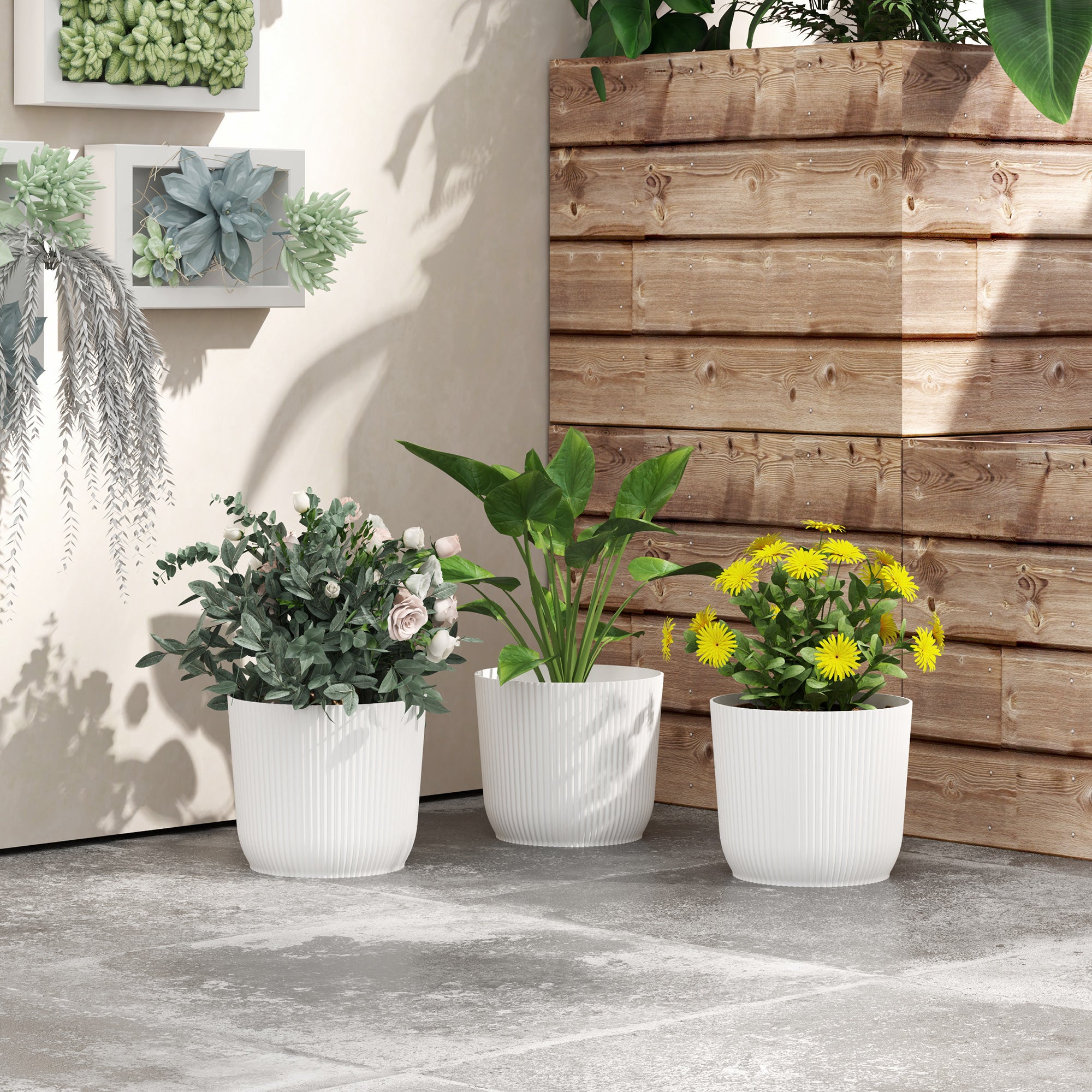 Outsunny Set of Three \'d0\'a422cm Planters - White
