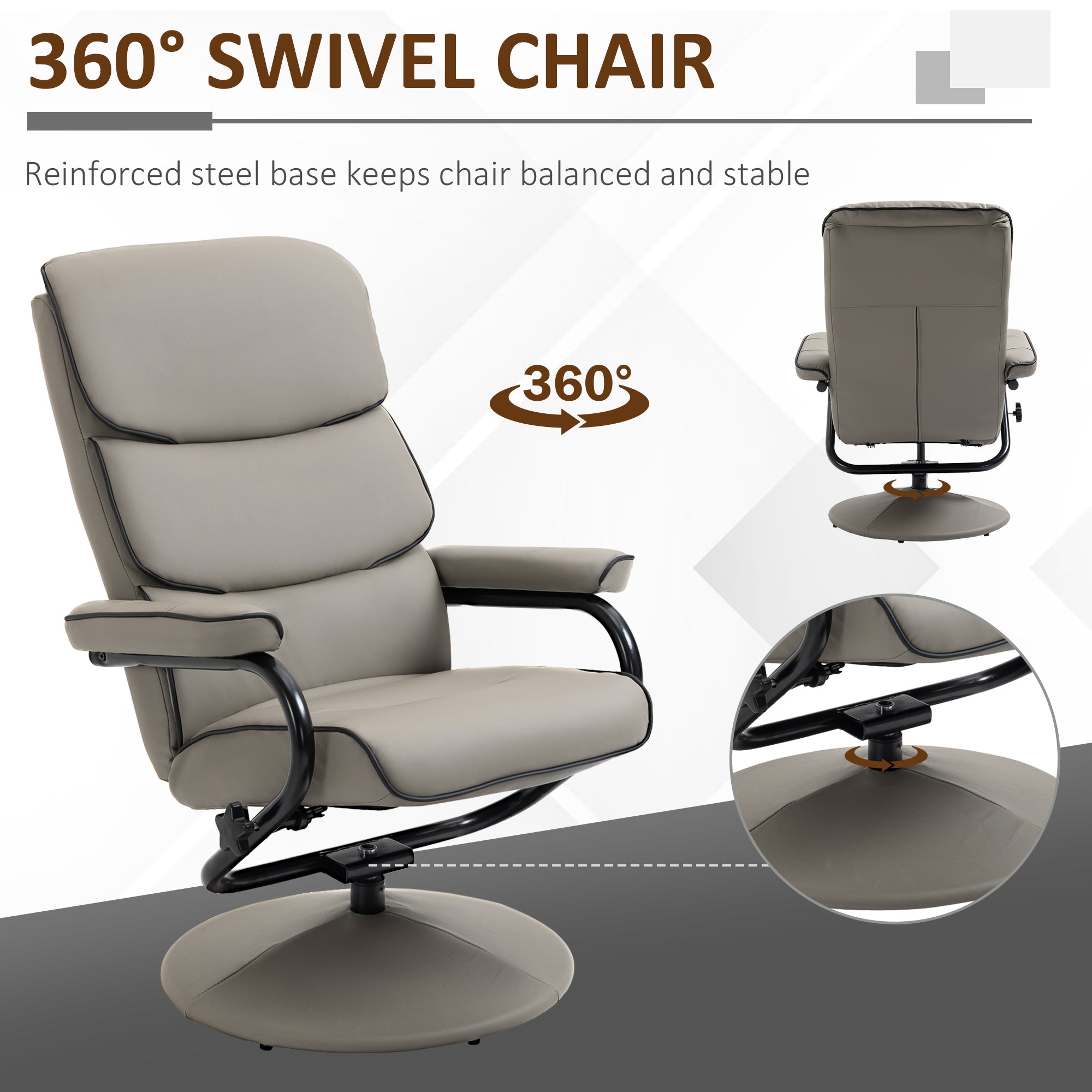 HOMCOM Recliner Chair with Ottoman 360\'c2\'b0 Swivel Faux Leather High Back Armchair w/ Footrest Stool for Home Office