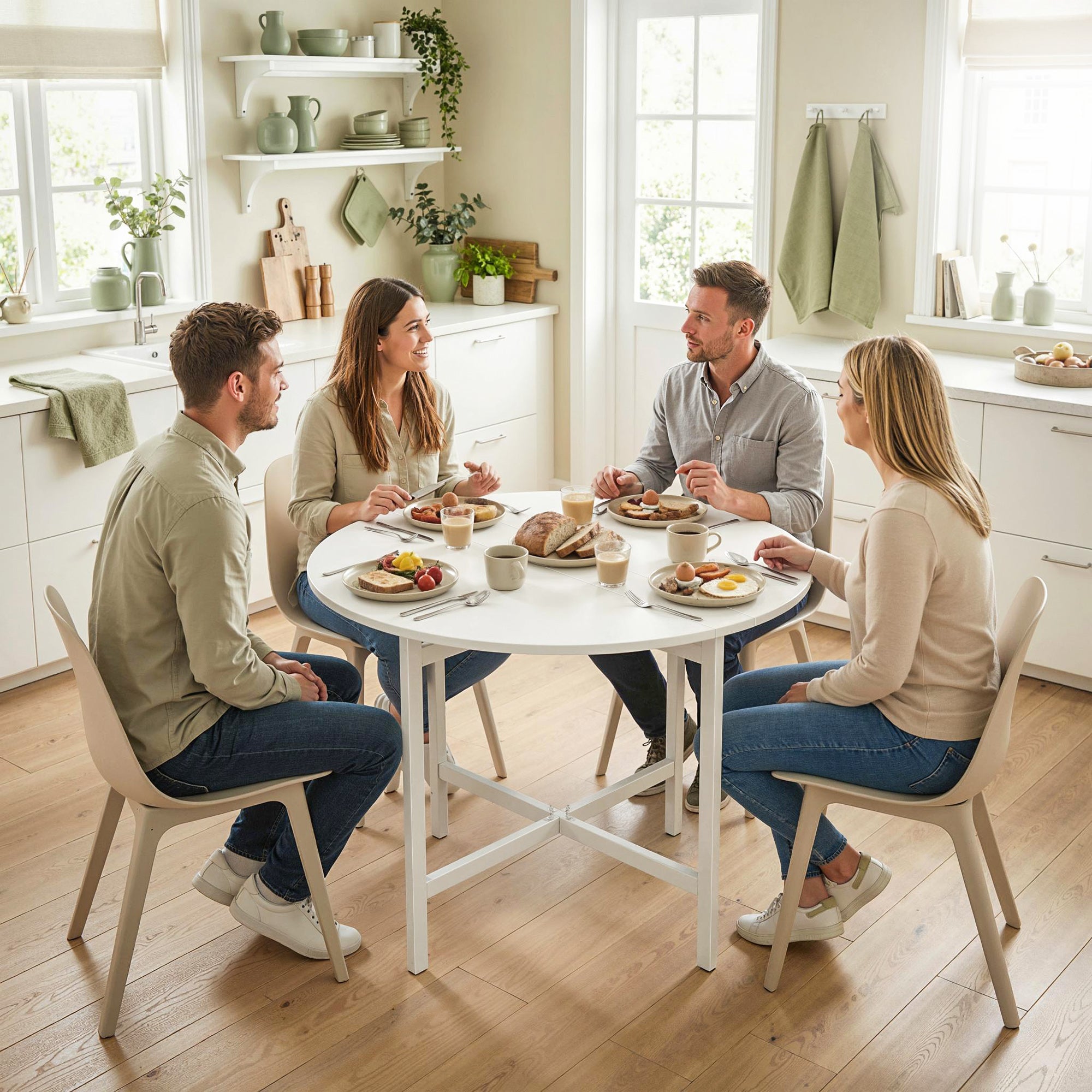 HOMCOM Collapsible Drop Leaf Table, Folding Dining Table for Small Spaces, Extendable Kitchen Table with Steel Frame, White