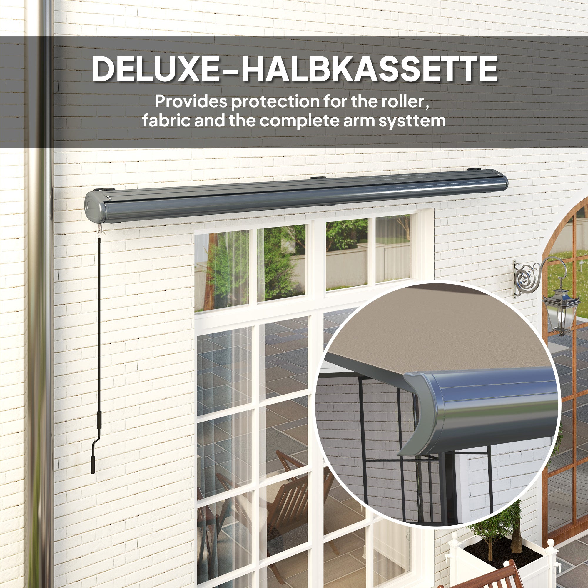 Outsunny 4 x 3(m) Full Cassette Electric Awning with Remote Controller, Aluminium Frame DIY Retractable Garden Awning, UV50+ Sun Shade Canopy for Deck Door Window, Light Grey